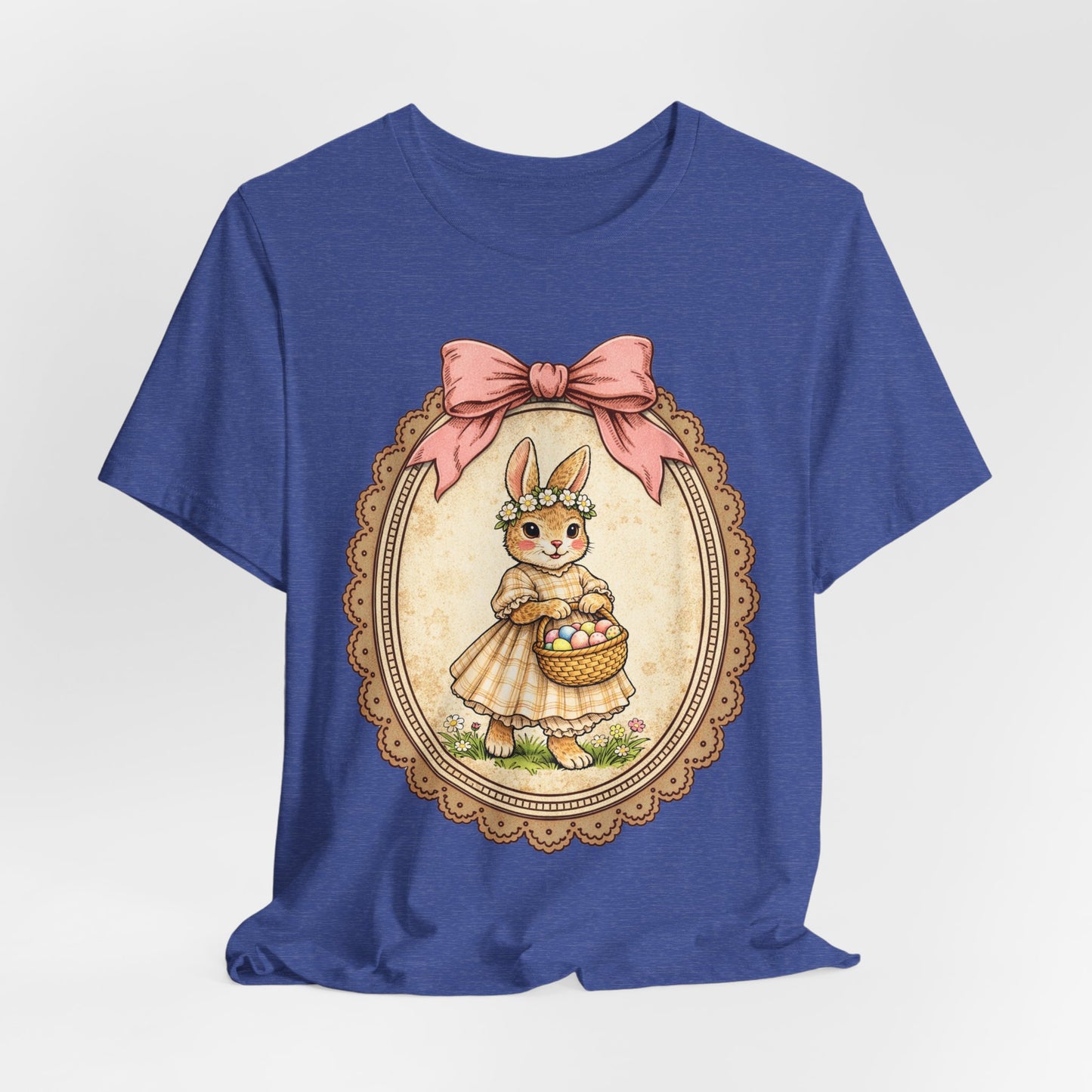 Easter Bunny Vintage Frame Tee — Cute Bunny with Basket Graphic