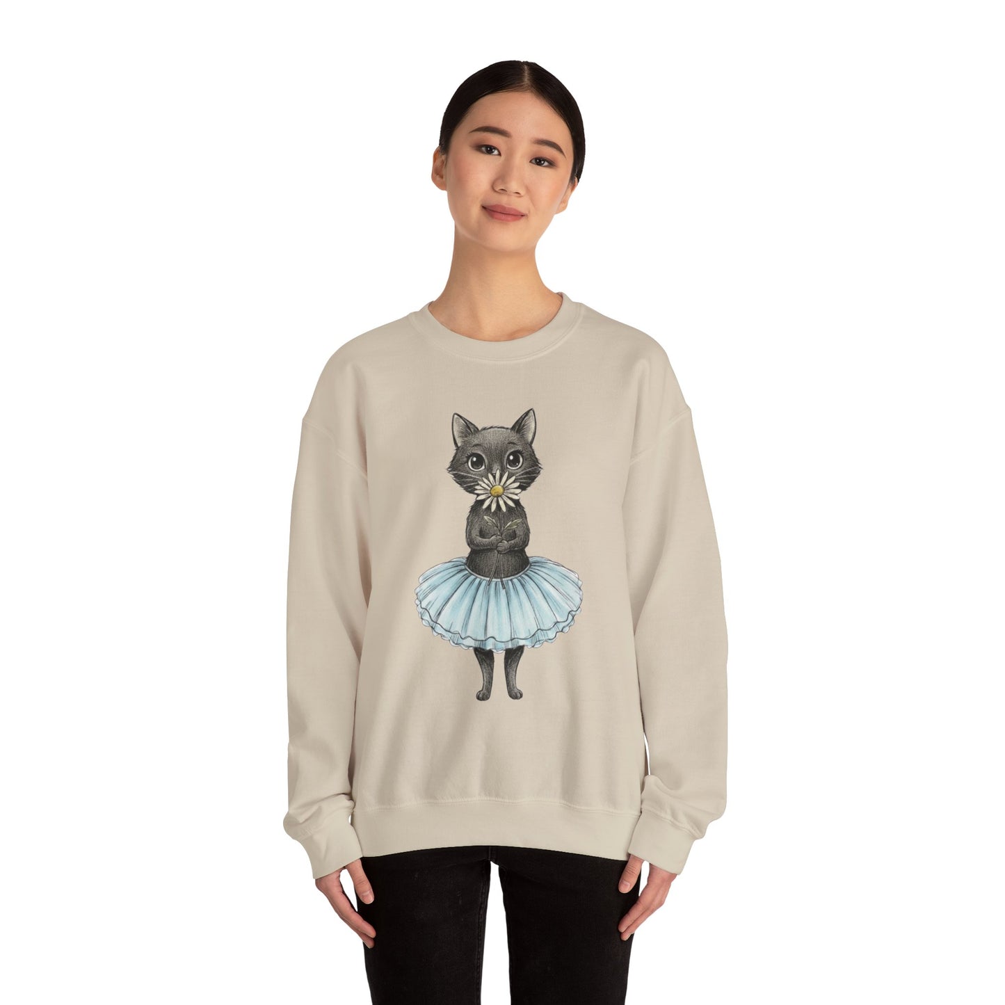 Ballerina Cat Holding A Daisy Unisex Heavy Blend™ Crewneck Sweatshirt