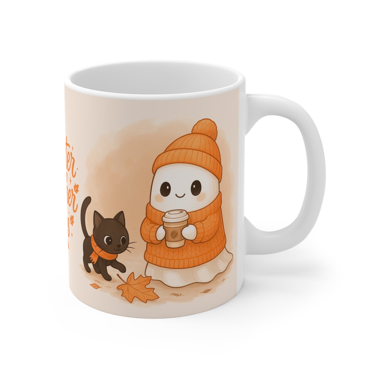 Sweater Weather Vibes 11oz Mug Cozy Knitting Ghost Holding Coffee Black Cats Yarn Coffee Lover Gift For Friend