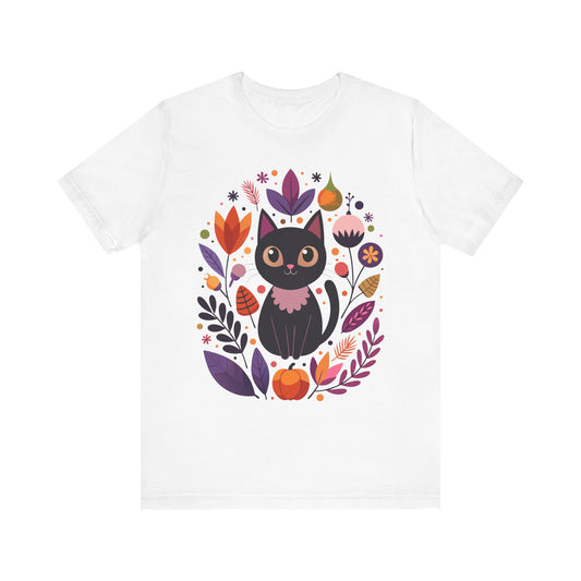 Black Cat Fall Leaves Tee Cute Halloween T-Shirt Autumn Kitty Shirt Halloween Autumn Cat Lover Gift For Friend