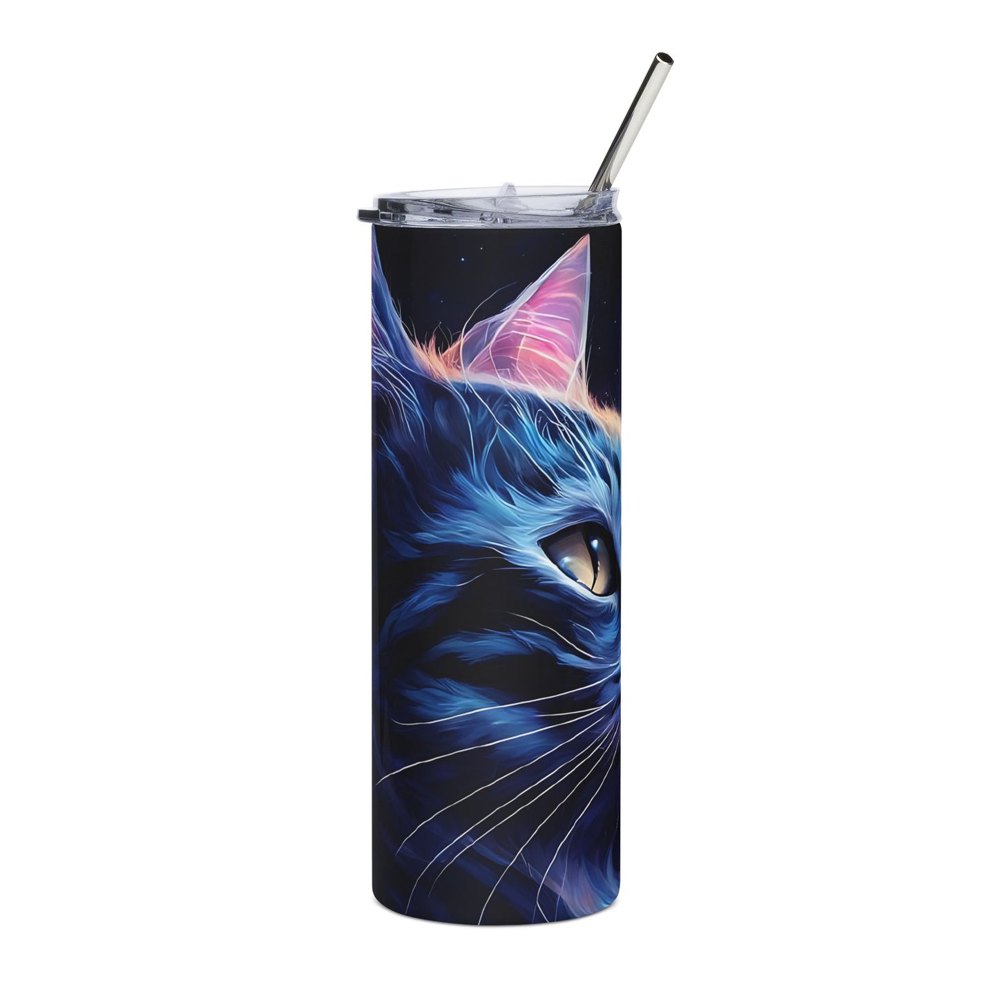 20oz Stainless Steel Tumbler — Neon Blue Cat Art Travel Mug