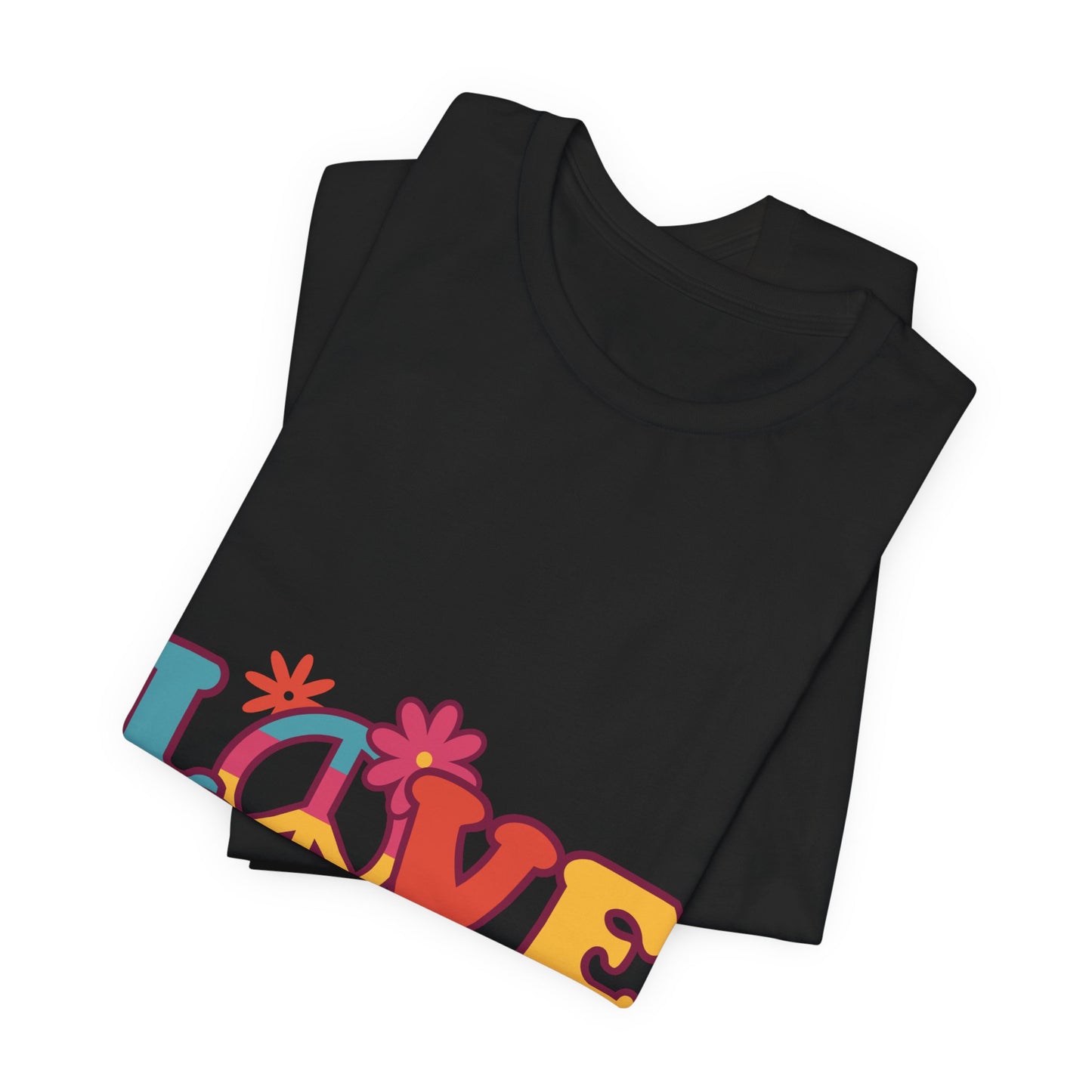 Love Retro Floral Tee — Peace Sign & Smiley Graphic T-Shirt