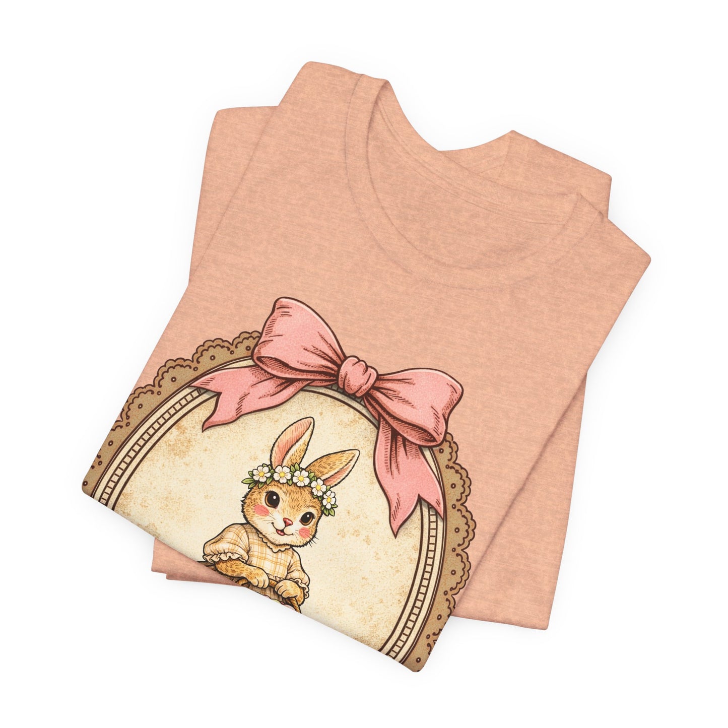 Easter Bunny Vintage Frame Tee — Cute Bunny with Basket Graphic