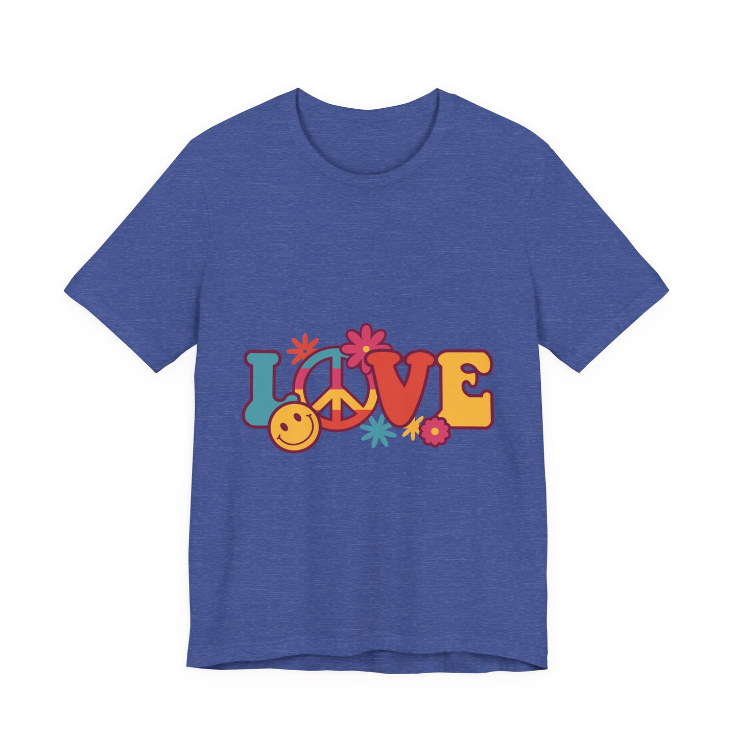 Love Retro Floral Tee — Peace Sign & Smiley Graphic T-Shirt