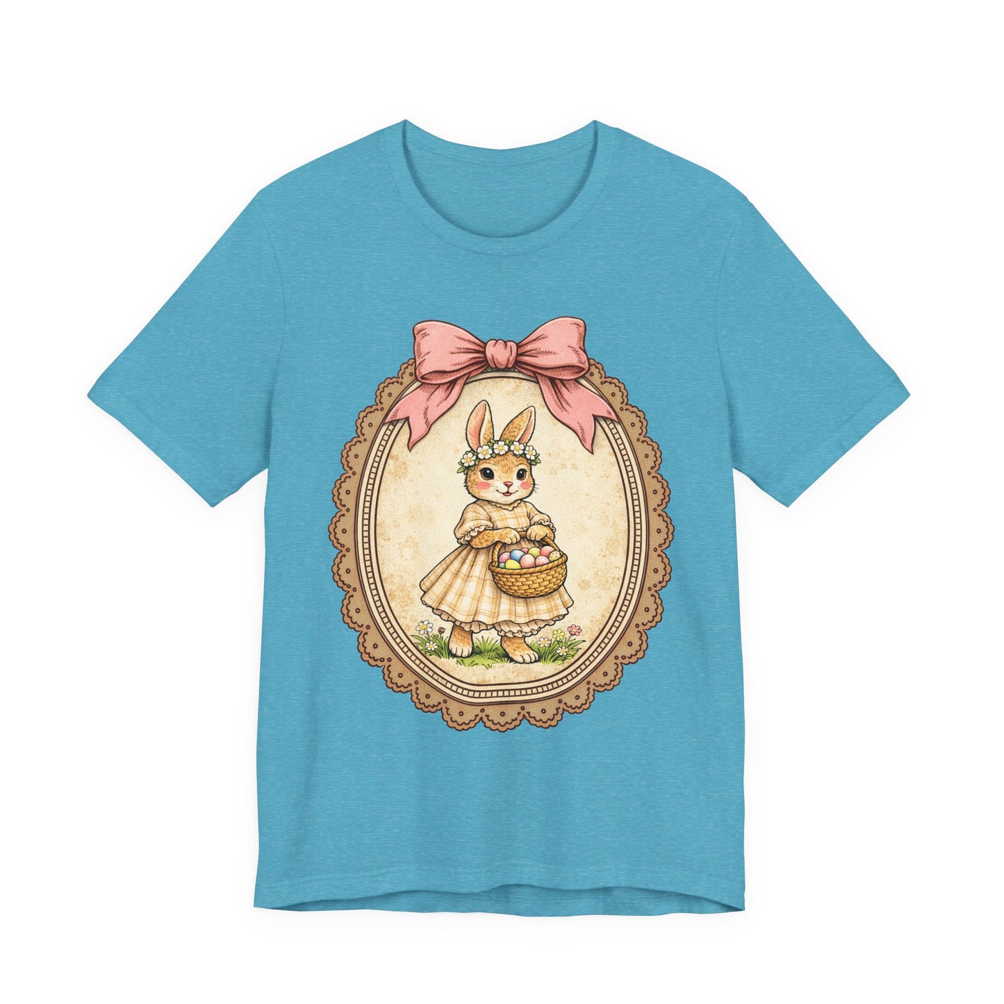 Easter Bunny Vintage Frame Tee — Cute Bunny with Basket Graphic
