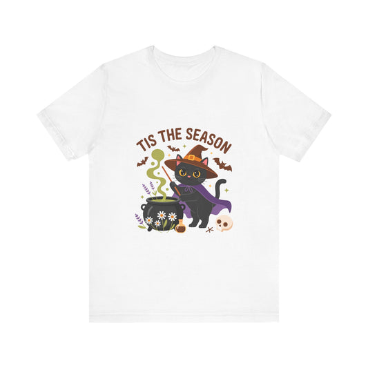 Halloween Cat T-Shirt, Spooky Season Tee, Unisex Short Sleeve Shirt, Halloween Party Top, Fun Cat T-Shirt, Fall Fashion Tee