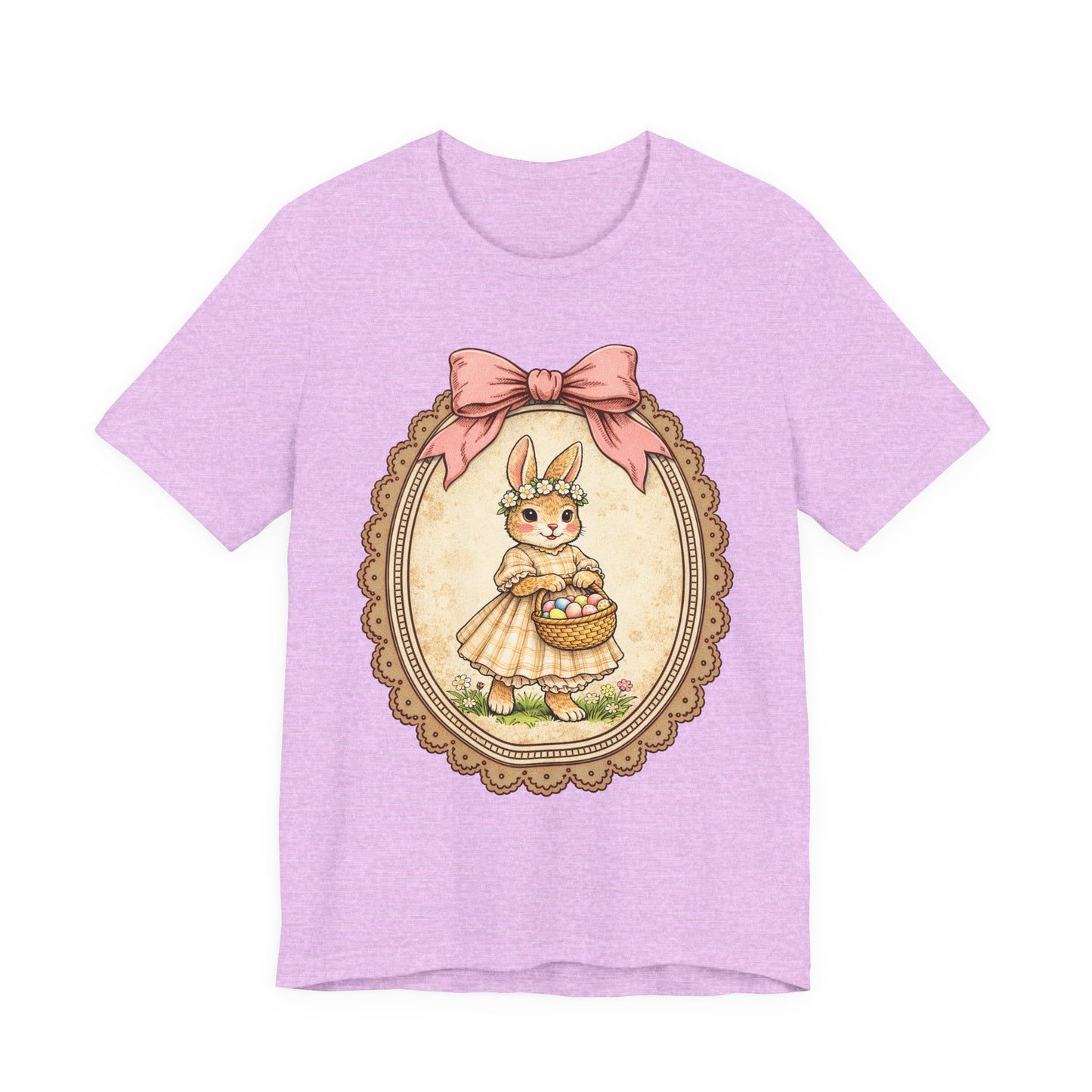 Easter Bunny Vintage Frame Tee — Cute Bunny with Basket Graphic
