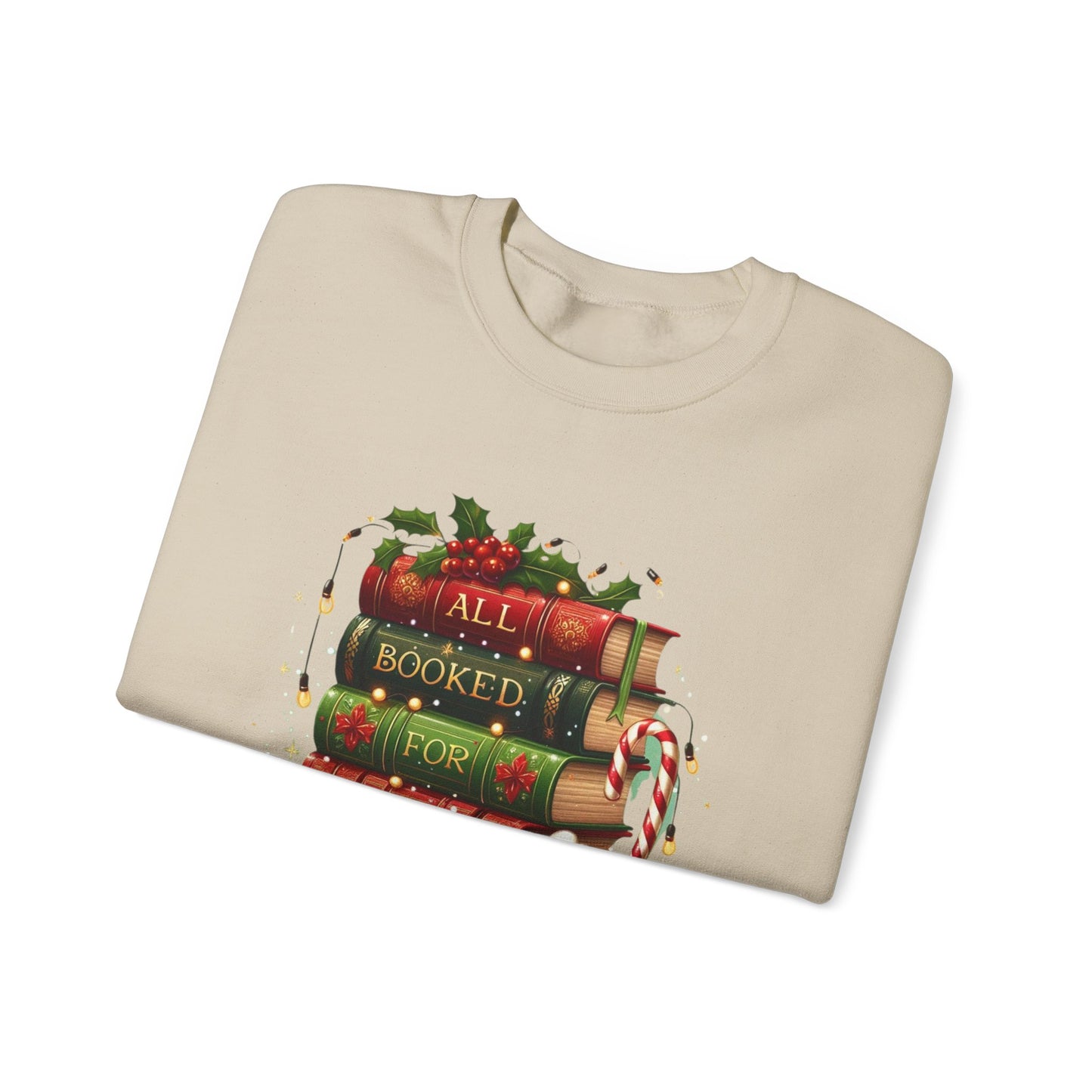 Cozy Holiday Sweatshirt, Christmas Gift for Book Lovers, Festive Crewneck, All Booked for Christmas, Winter Wardrobe Essential