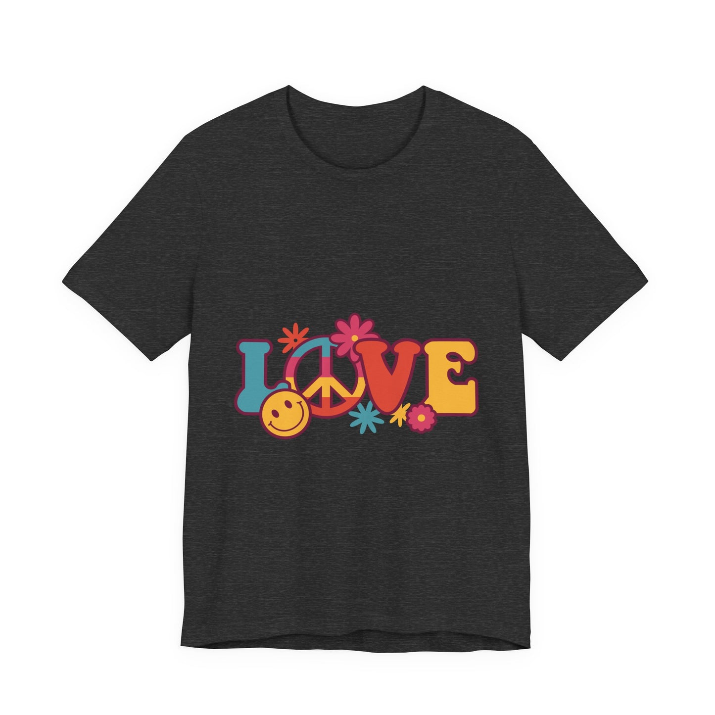 Love Retro Floral Tee — Peace Sign & Smiley Graphic T-Shirt