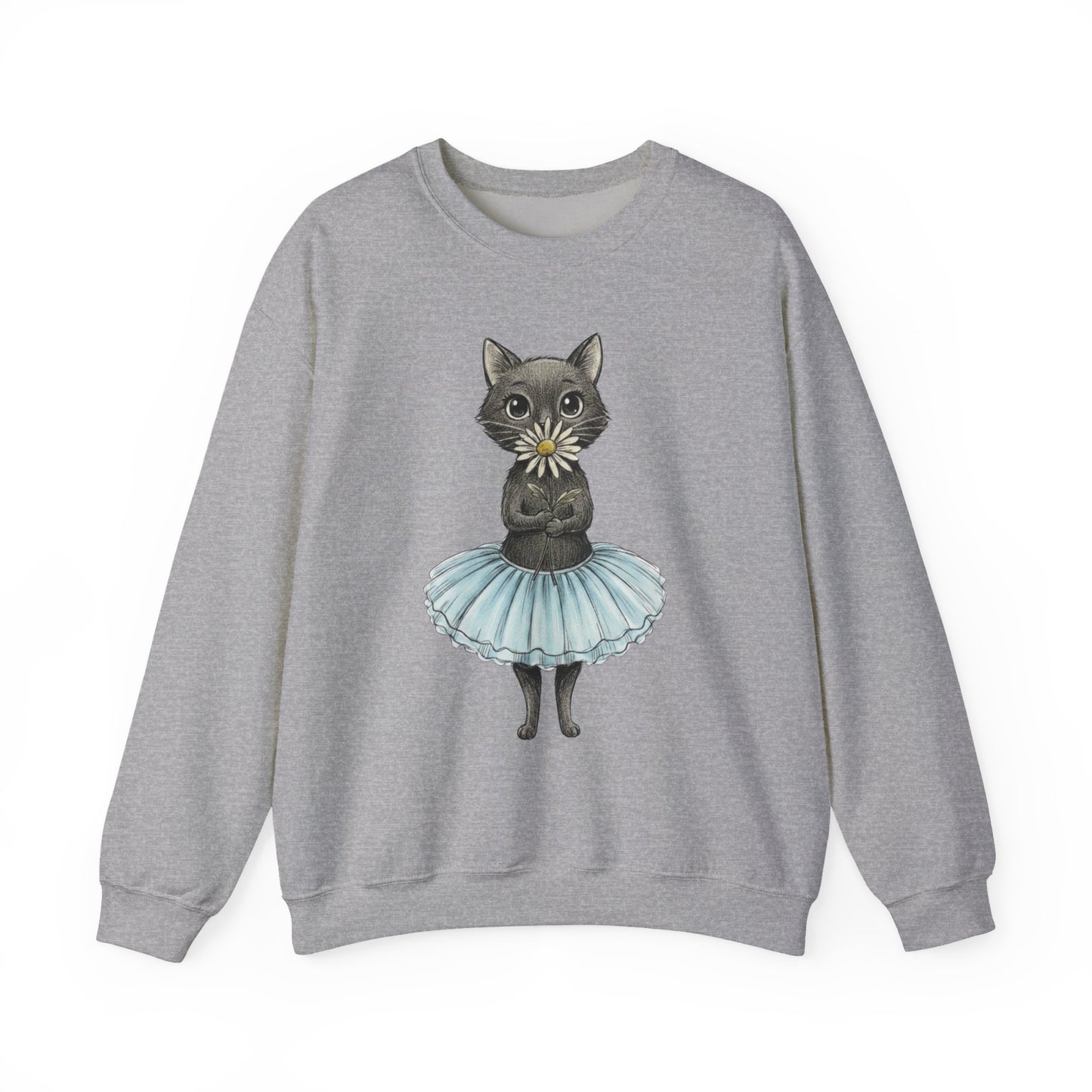 Ballerina Cat Holding A Daisy Unisex Heavy Blend™ Crewneck Sweatshirt