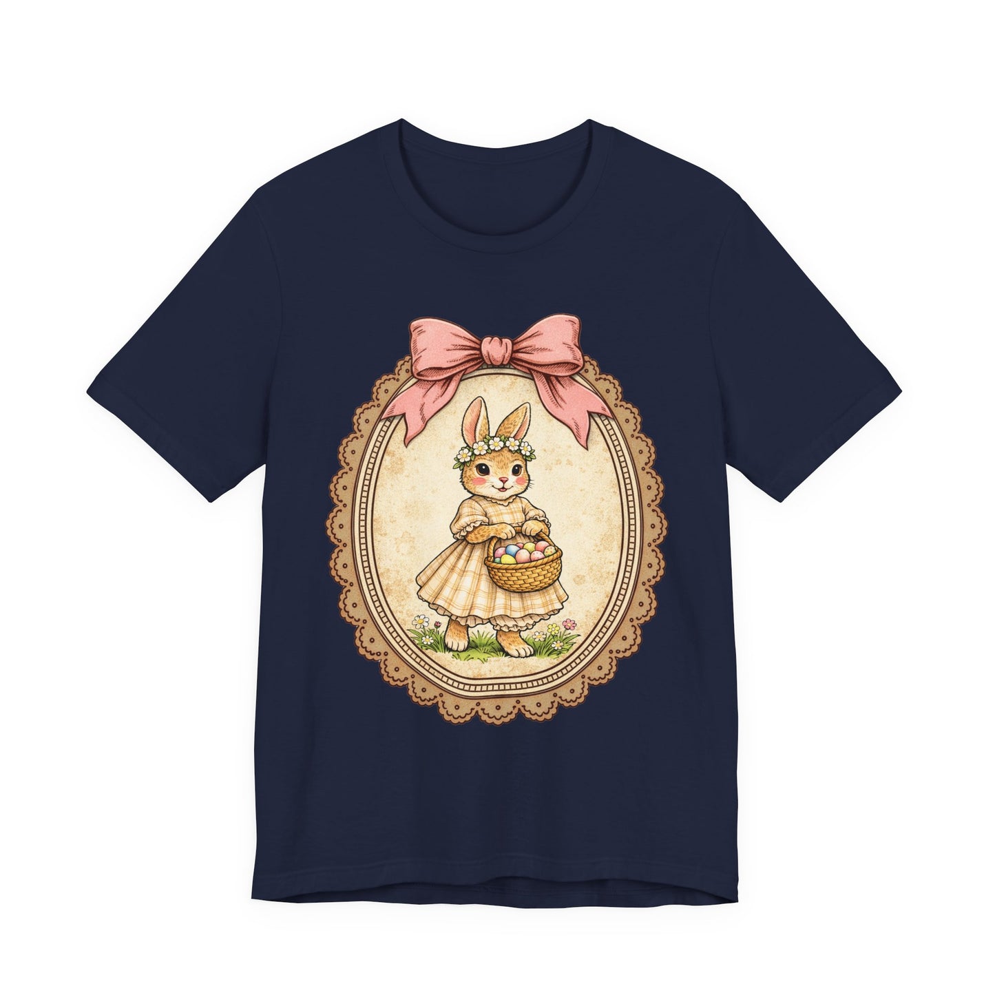 Easter Bunny Vintage Frame Tee — Cute Bunny with Basket Graphic