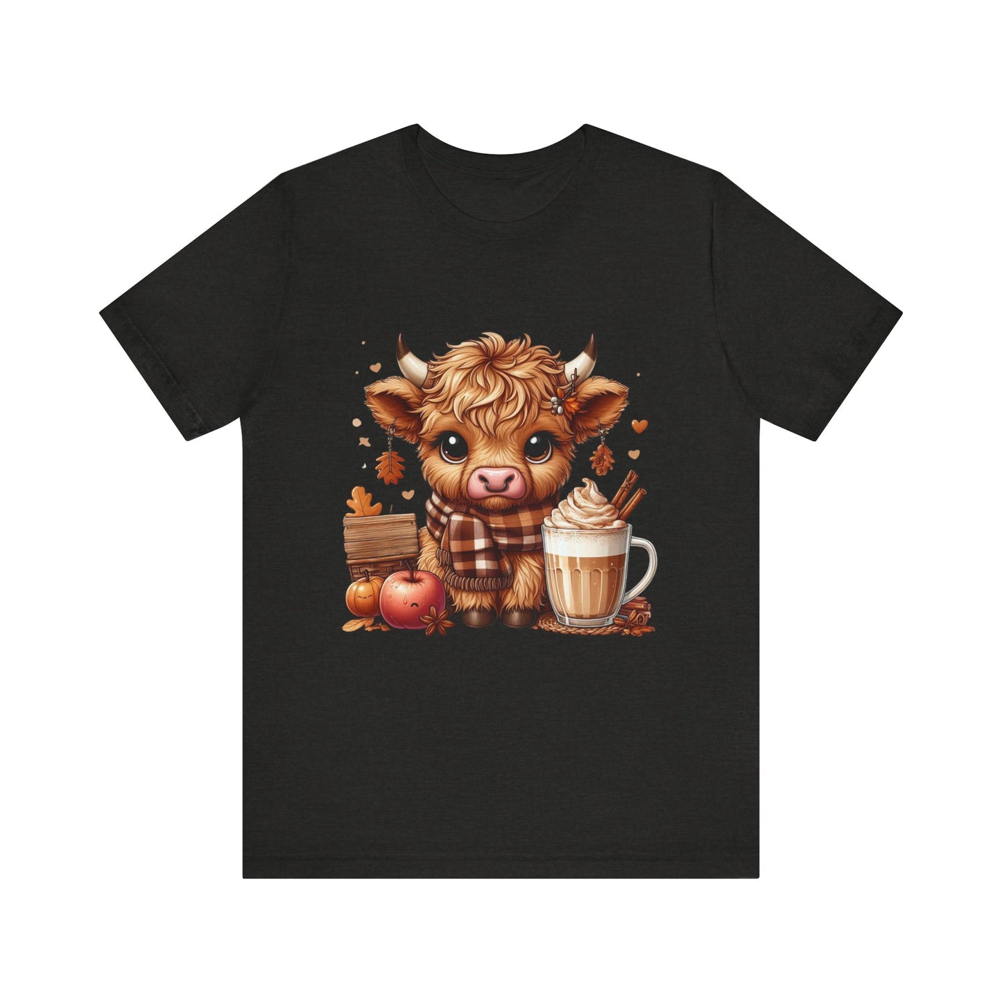 Cute Fall Highland Cow Tee Coffee Latte Pumpkins Apples T-Shirt Halloween Boho Vibes Fall Vibes Great Gift For Friend