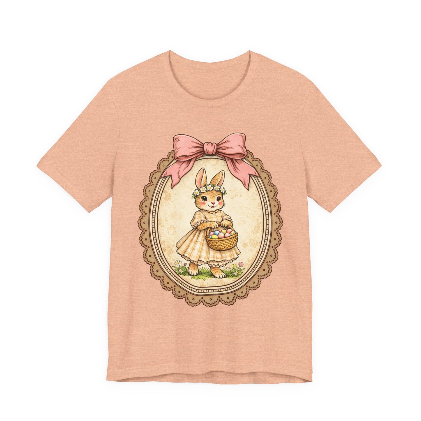 Easter Bunny Vintage Frame Tee — Cute Bunny with Basket Graphic