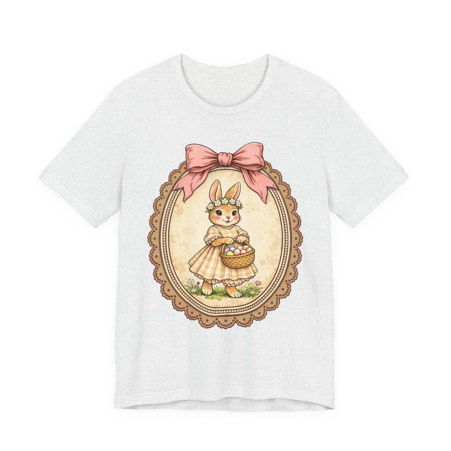 Easter Bunny Vintage Frame Tee — Cute Bunny with Basket Graphic