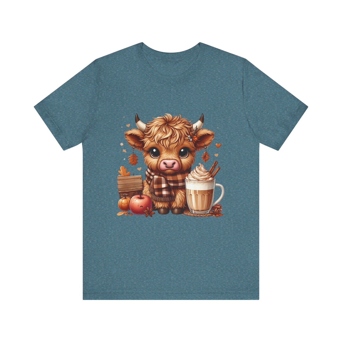 Cute Fall Highland Cow Tee Coffee Latte Pumpkins Apples T-Shirt Halloween Boho Vibes Fall Vibes Great Gift For Friend