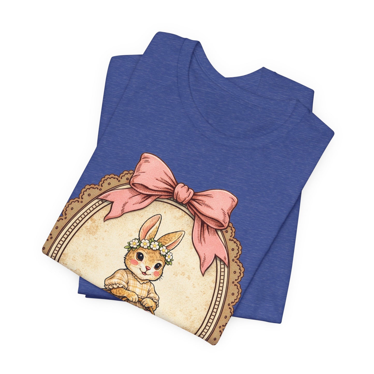Easter Bunny Vintage Frame Tee — Cute Bunny with Basket Graphic