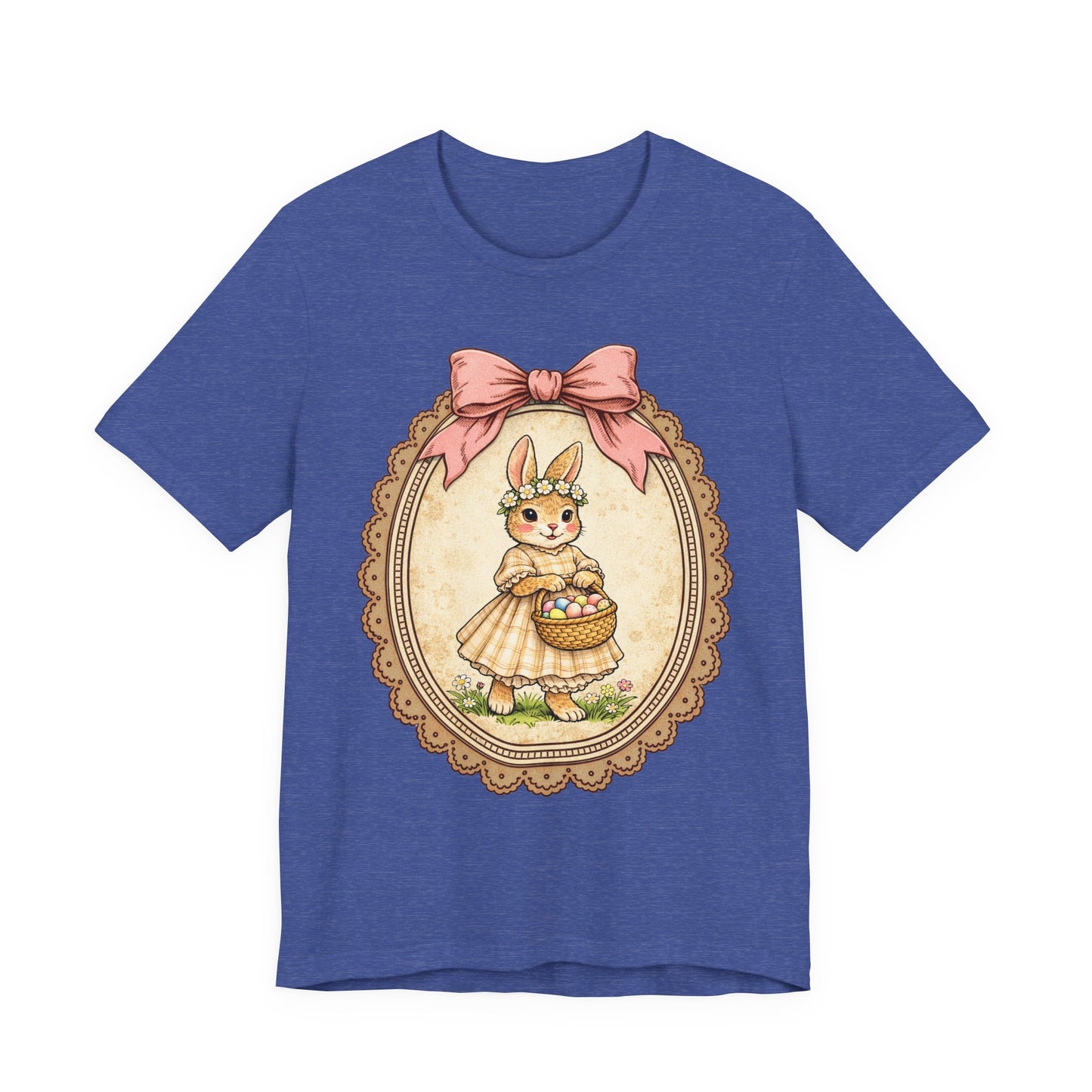 Easter Bunny Vintage Frame Tee — Cute Bunny with Basket Graphic