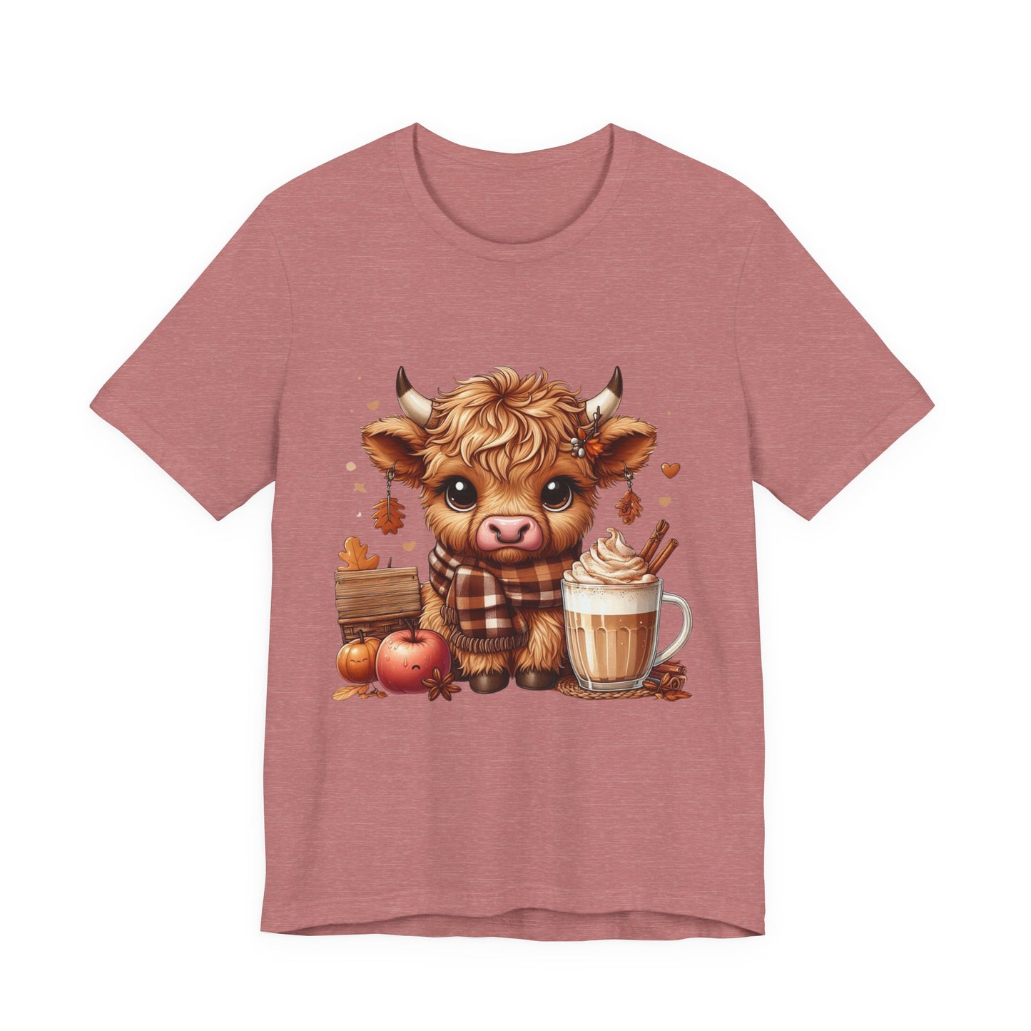 Cute Fall Highland Cow Tee Coffee Latte Pumpkins Apples T-Shirt Halloween Boho Vibes Fall Vibes Great Gift For Friend