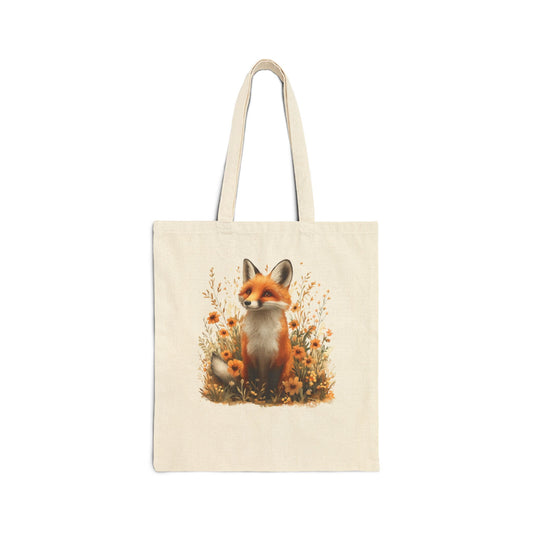 Fox Meadow Tote Bag — Cute Floral Fox Cotton Canvas Tote