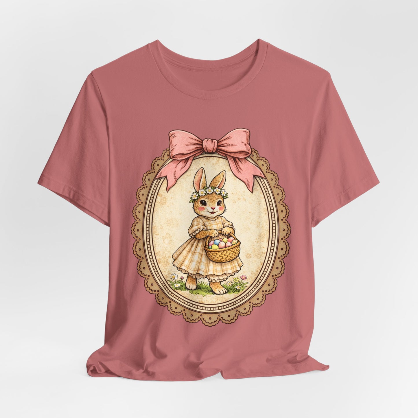 Easter Bunny Vintage Frame Tee — Cute Bunny with Basket Graphic