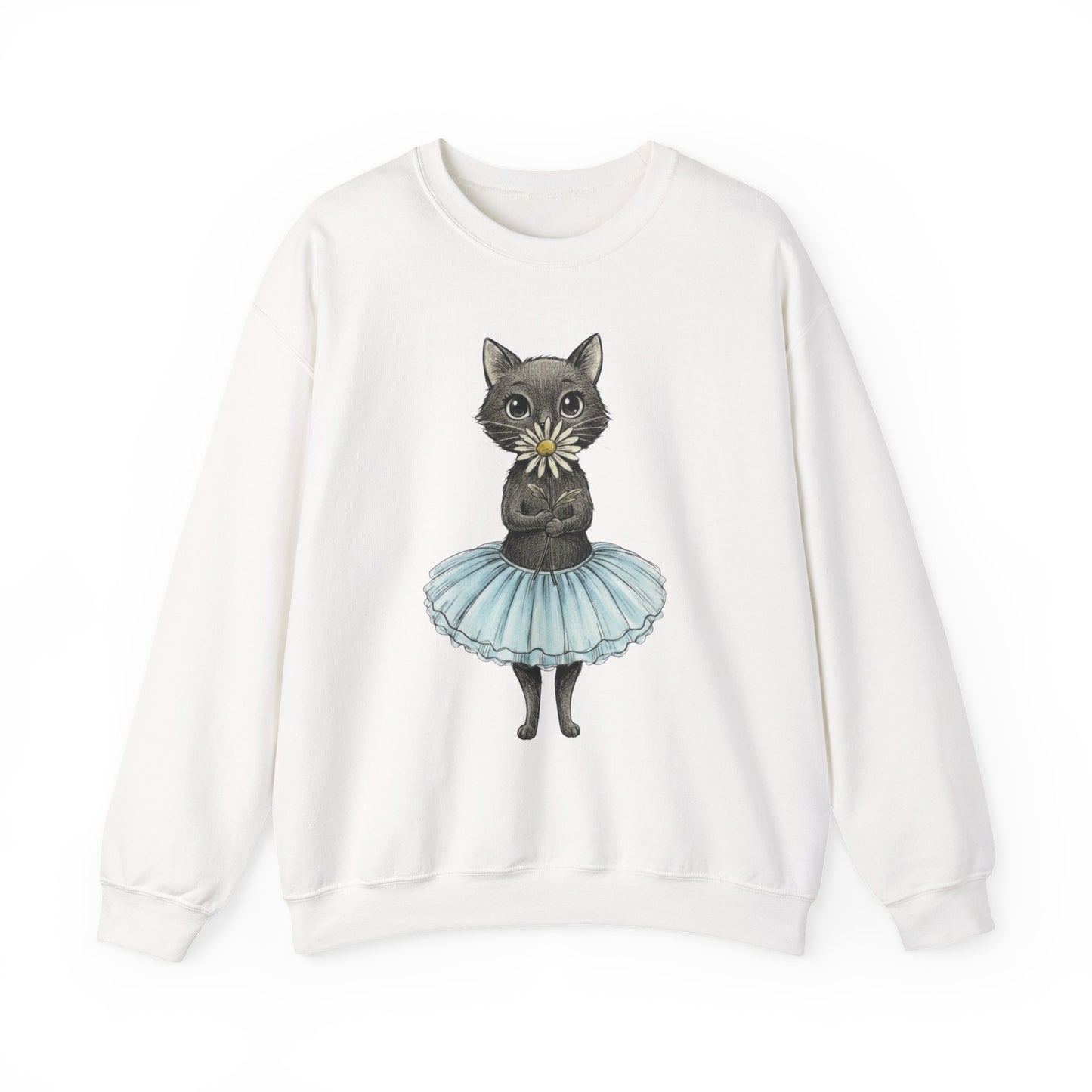 Ballerina Cat Holding A Daisy Unisex Heavy Blend™ Crewneck Sweatshirt