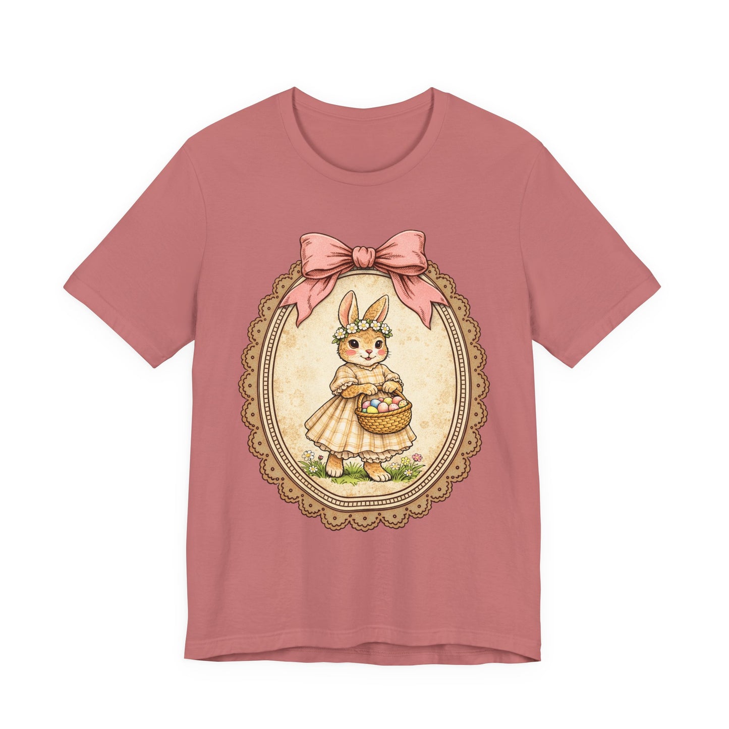 Easter Bunny Vintage Frame Tee — Cute Bunny with Basket Graphic