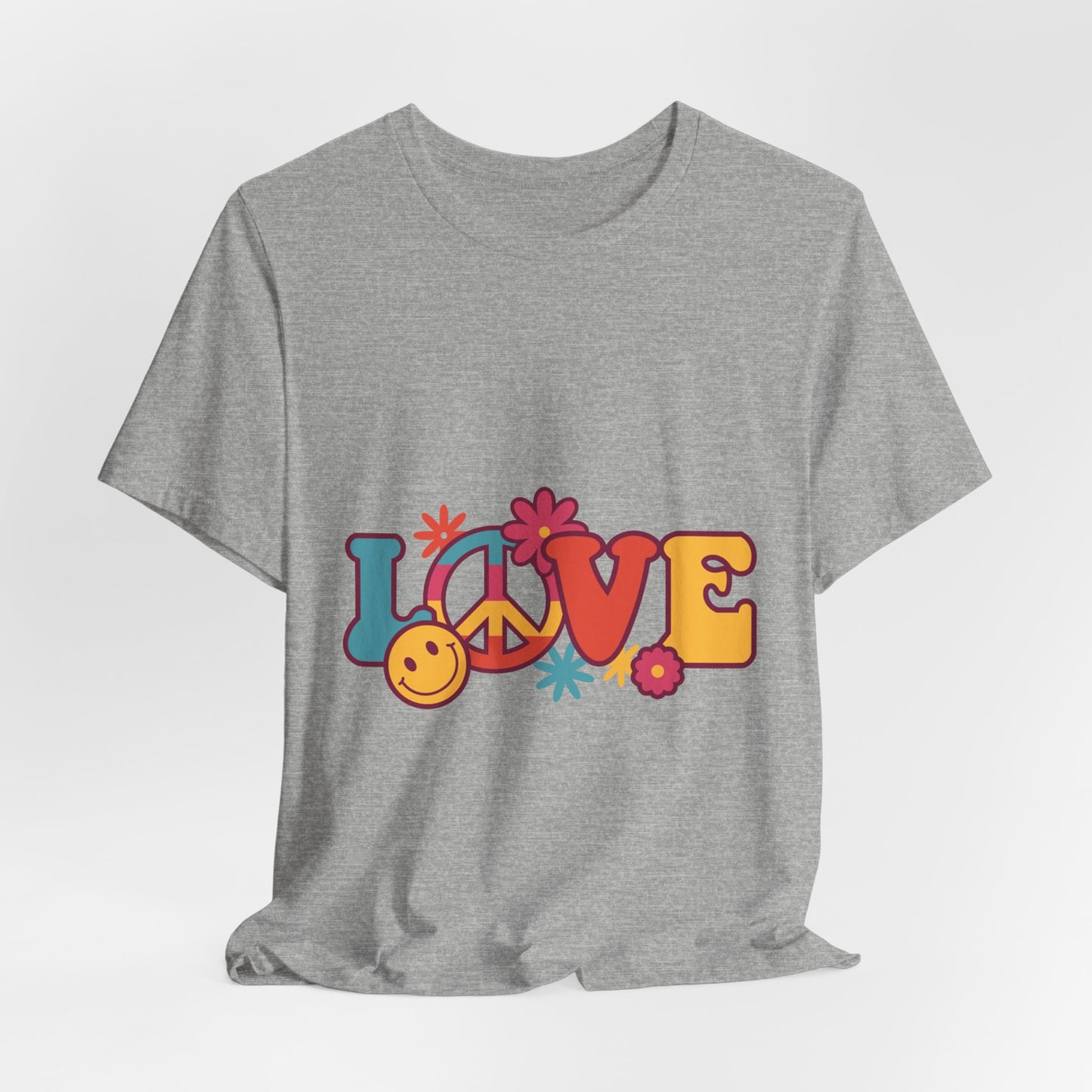 Love Retro Floral Tee — Peace Sign & Smiley Graphic T-Shirt