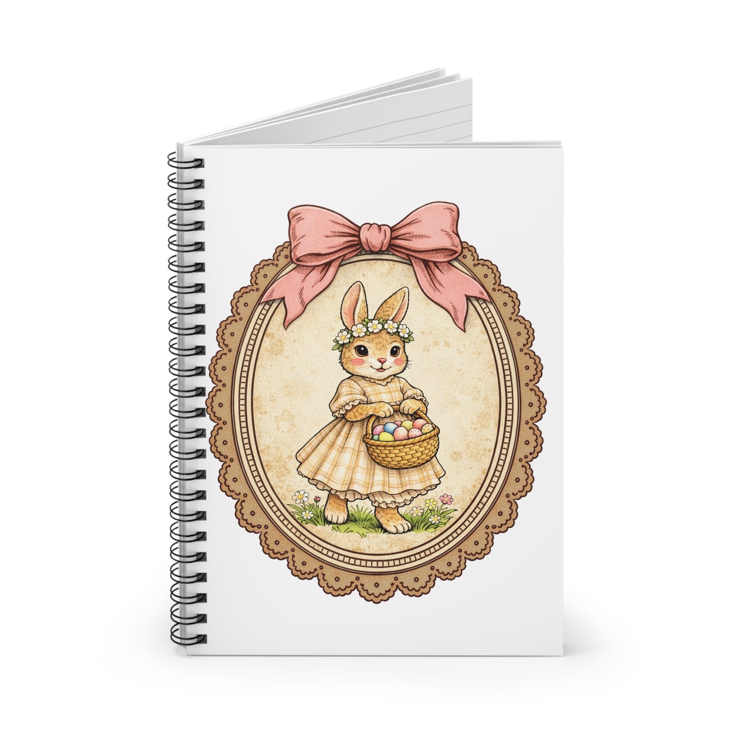 Easter Bunny Vintage Notebook — Cute Bunny with Basket Spiral Journal