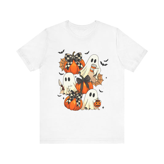Halloween Pumpkin Tee Coquette Pumpkins and Bats Shirt Fall Witchy Vibes Spooky Bat Graphic Tee, Halloween Spooky Coquette Gift For Friend