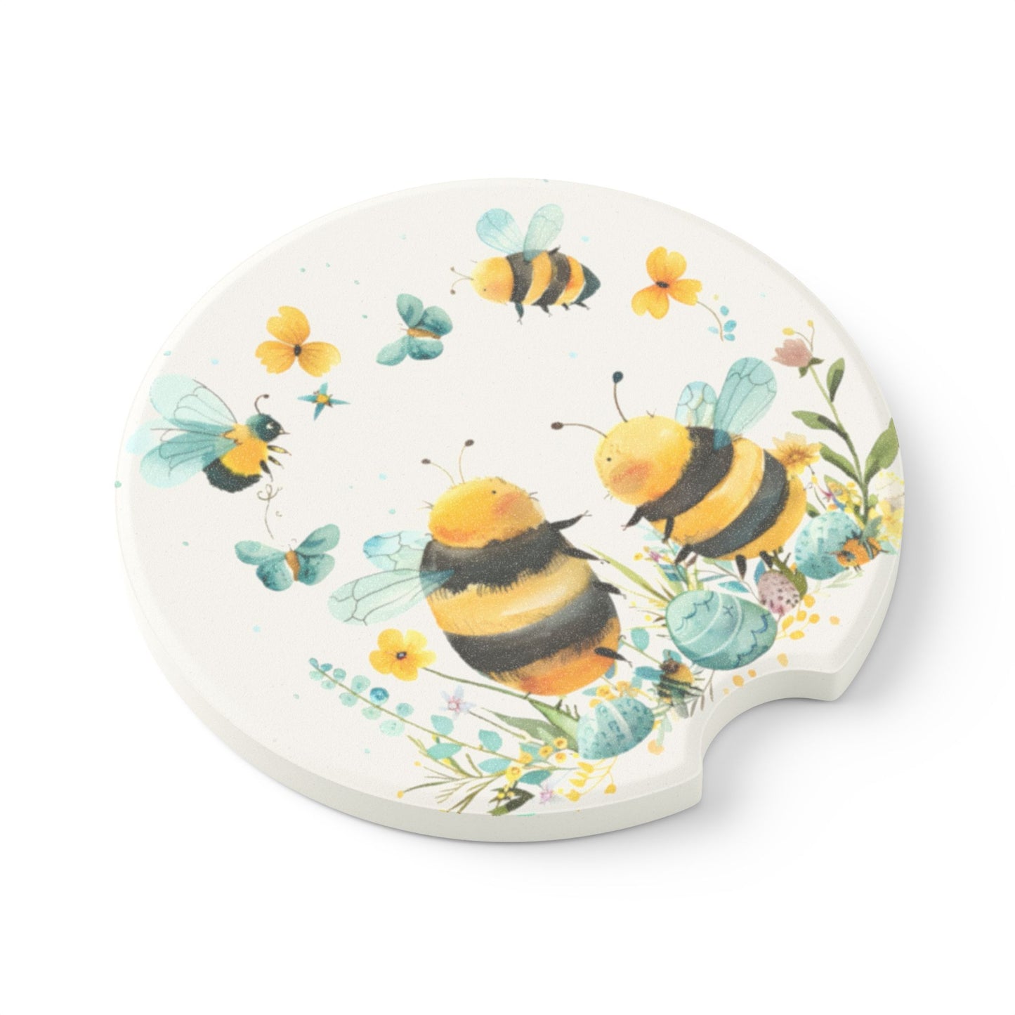 Bee Couple Soapstone Car Coaster — Cute Floral Bee Car Coaster