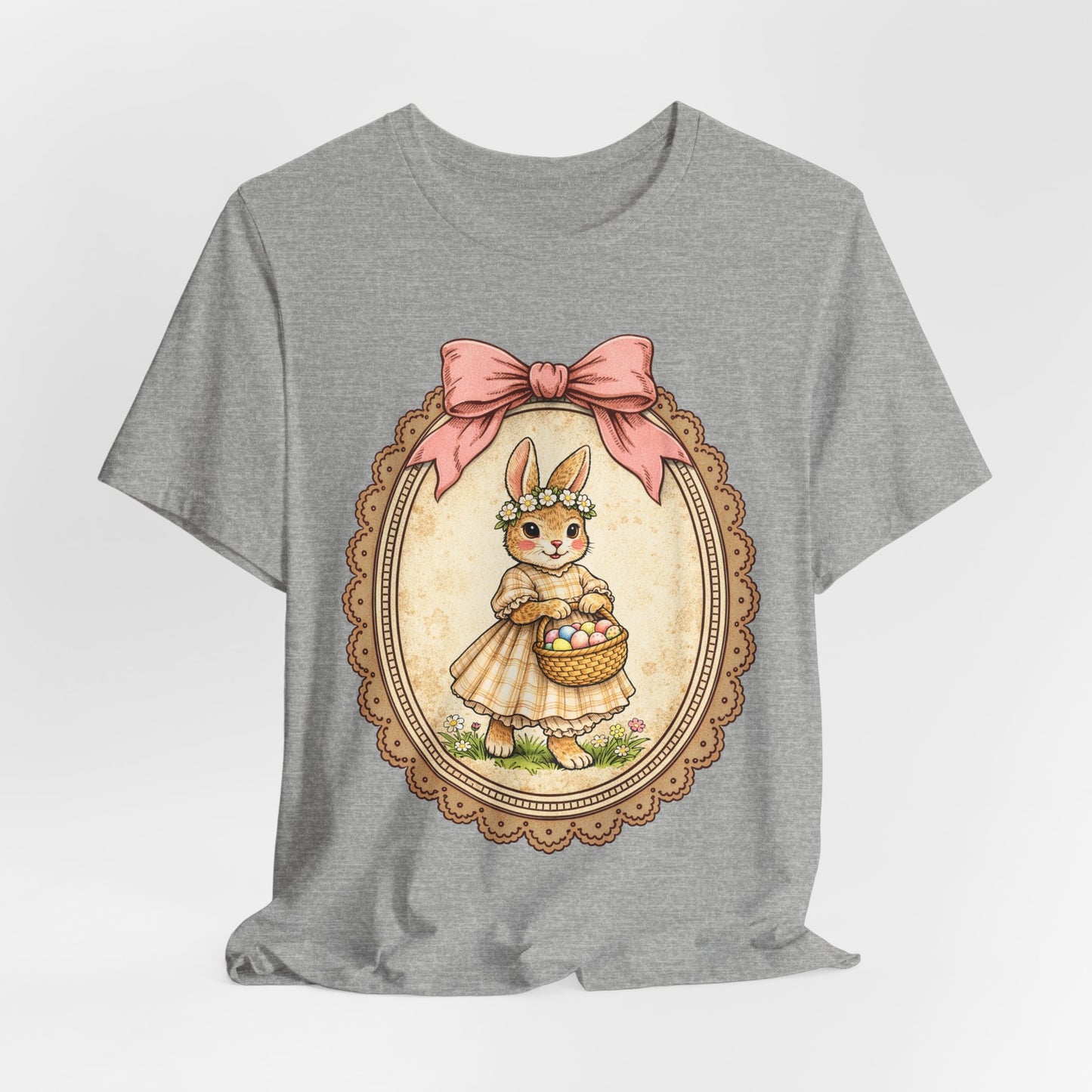 Easter Bunny Vintage Frame Tee — Cute Bunny with Basket Graphic