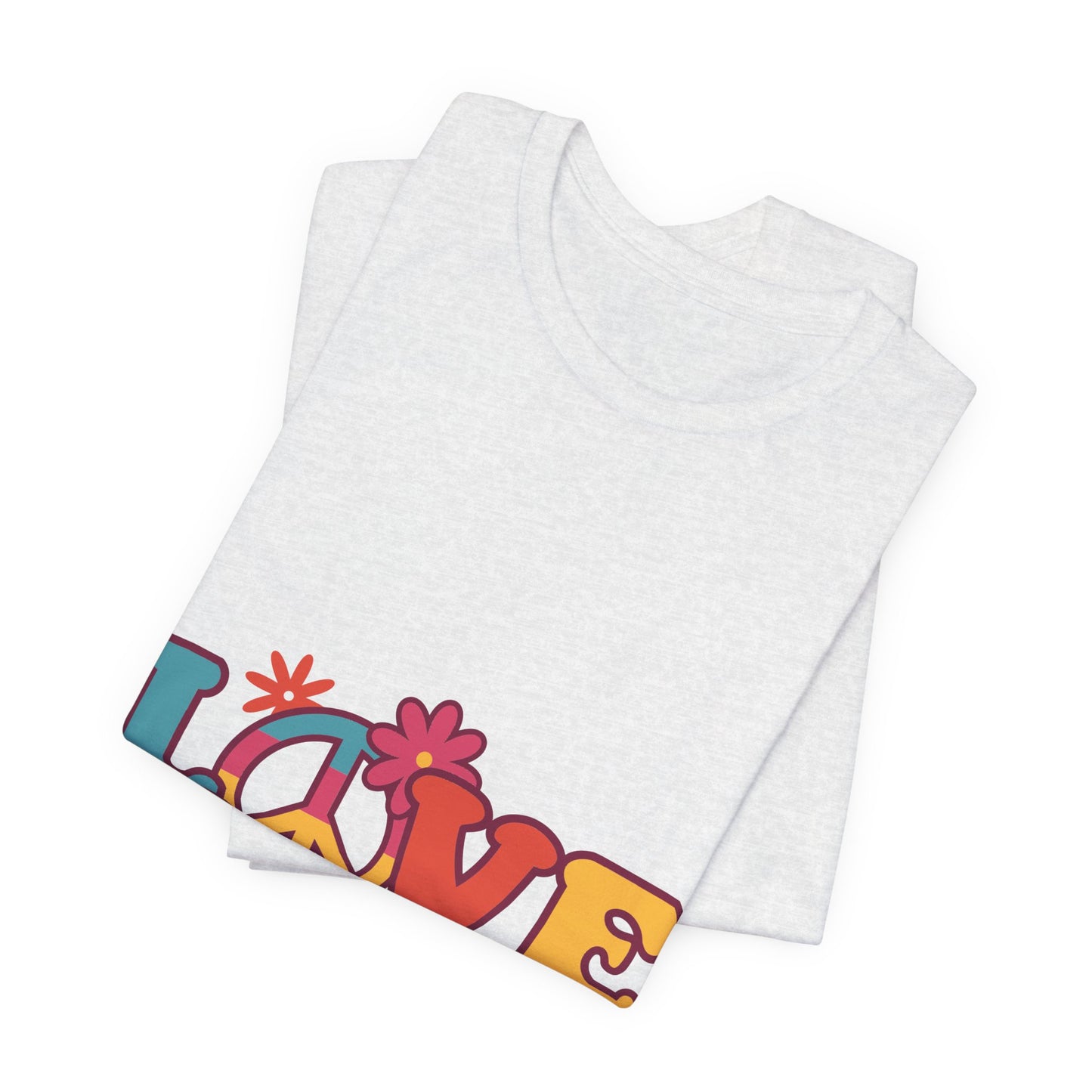 Love Retro Floral Tee — Peace Sign & Smiley Graphic T-Shirt