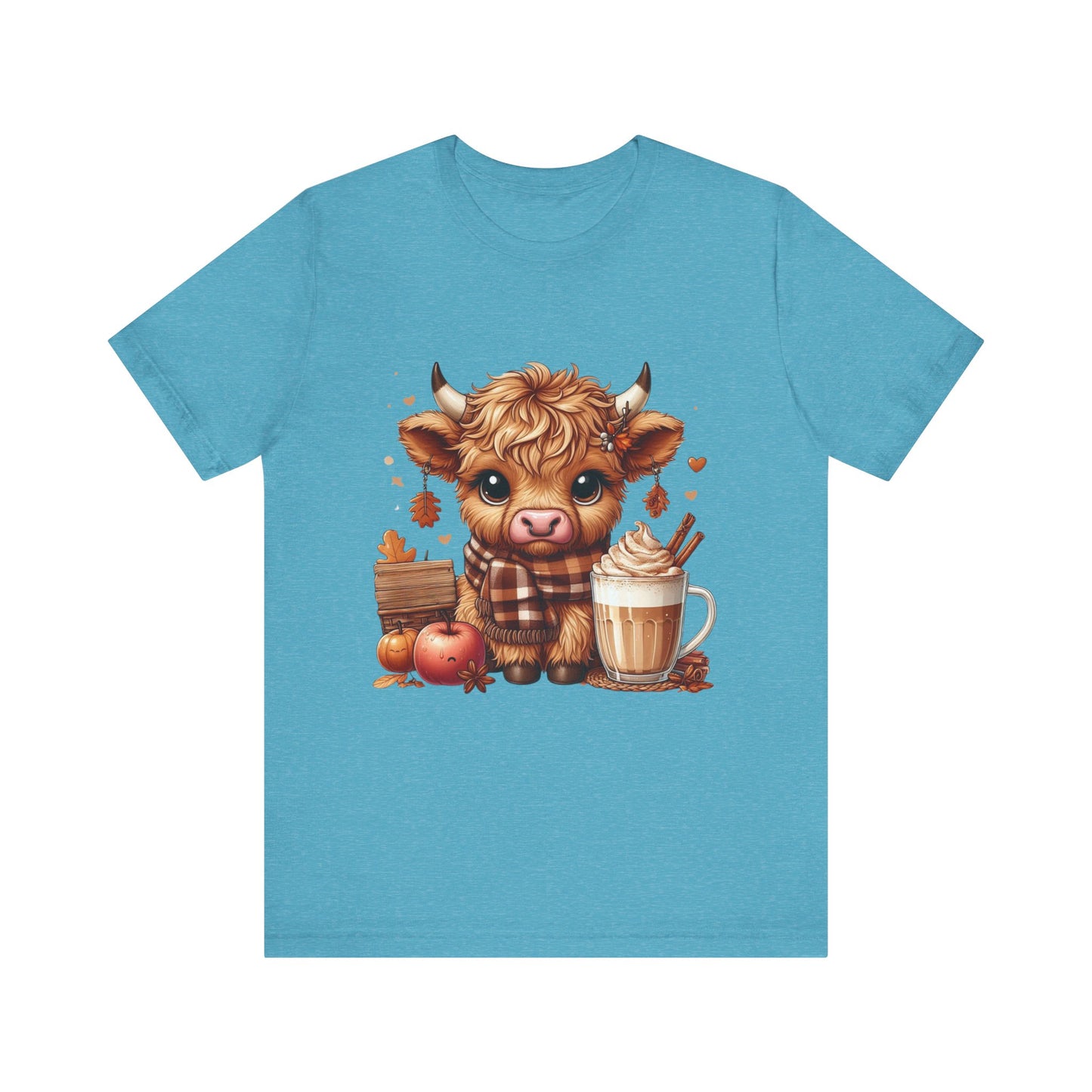 Cute Fall Highland Cow Tee Coffee Latte Pumpkins Apples T-Shirt Halloween Boho Vibes Fall Vibes Great Gift For Friend