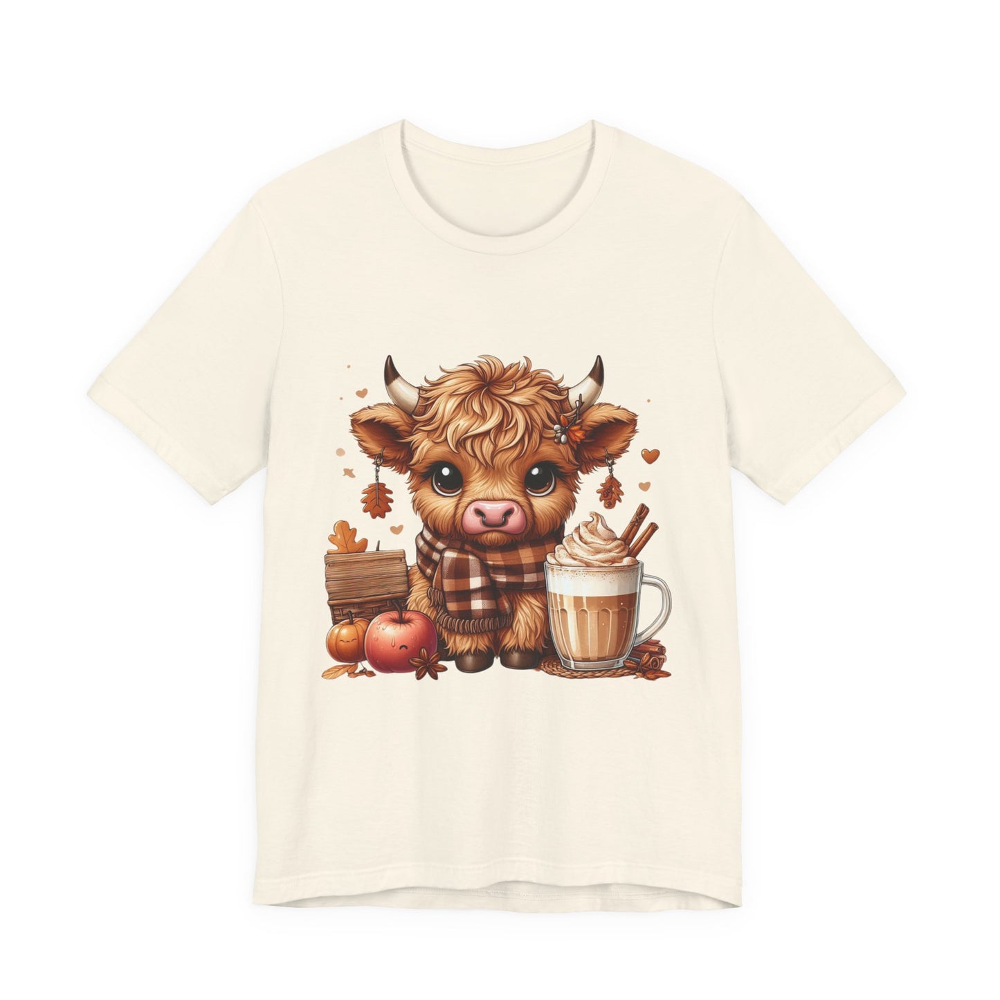 Cute Fall Highland Cow Tee Coffee Latte Pumpkins Apples T-Shirt Halloween Boho Vibes Fall Vibes Great Gift For Friend