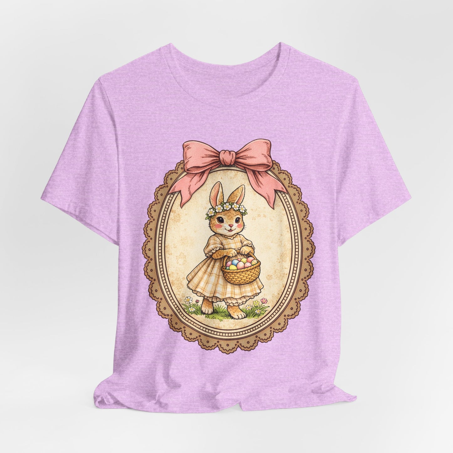 Easter Bunny Vintage Frame Tee — Cute Bunny with Basket Graphic