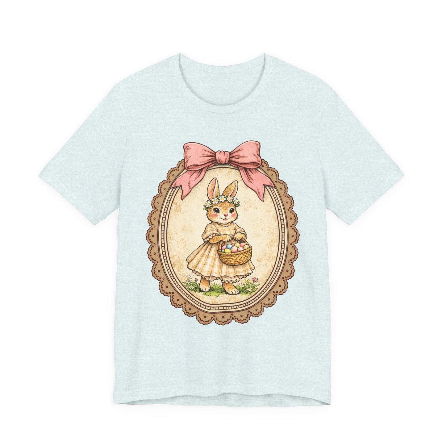 Easter Bunny Vintage Frame Tee — Cute Bunny with Basket Graphic