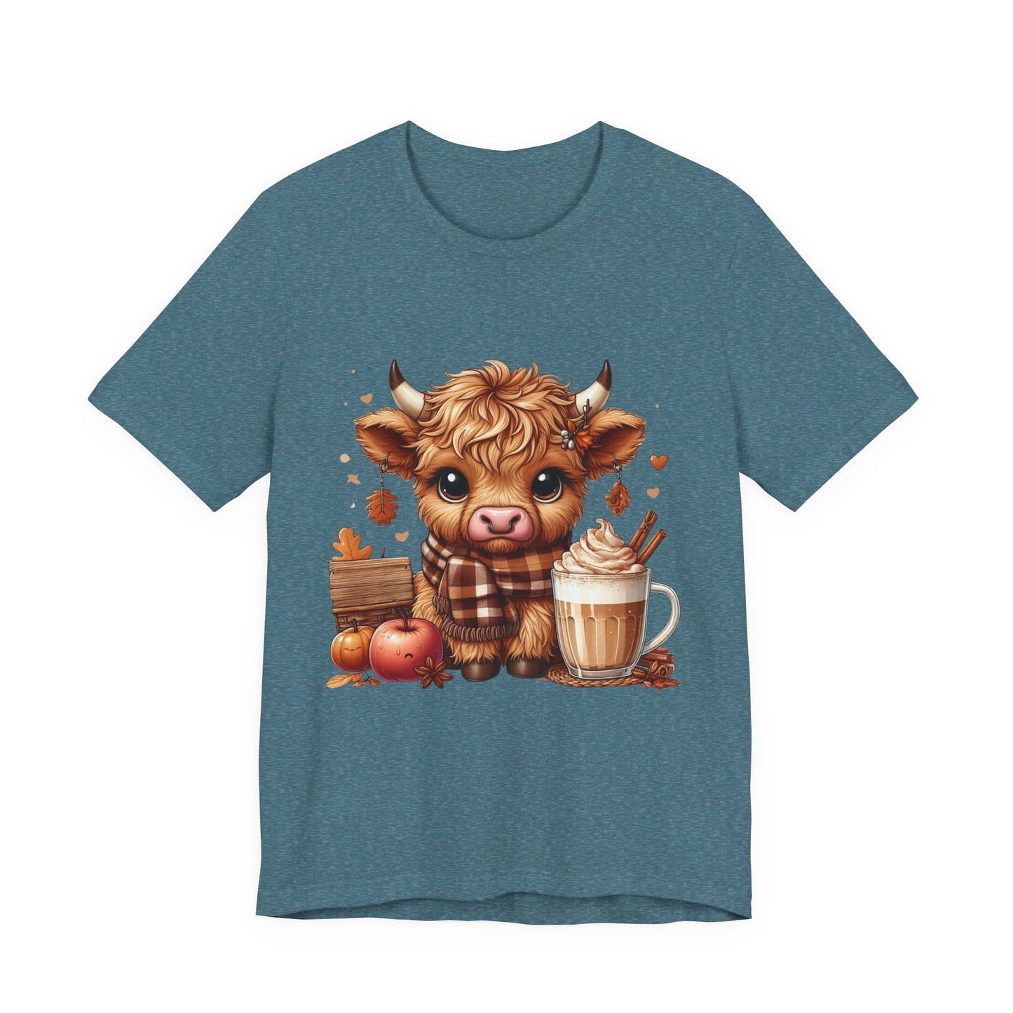 Cute Fall Highland Cow Tee Coffee Latte Pumpkins Apples T-Shirt Halloween Boho Vibes Fall Vibes Great Gift For Friend