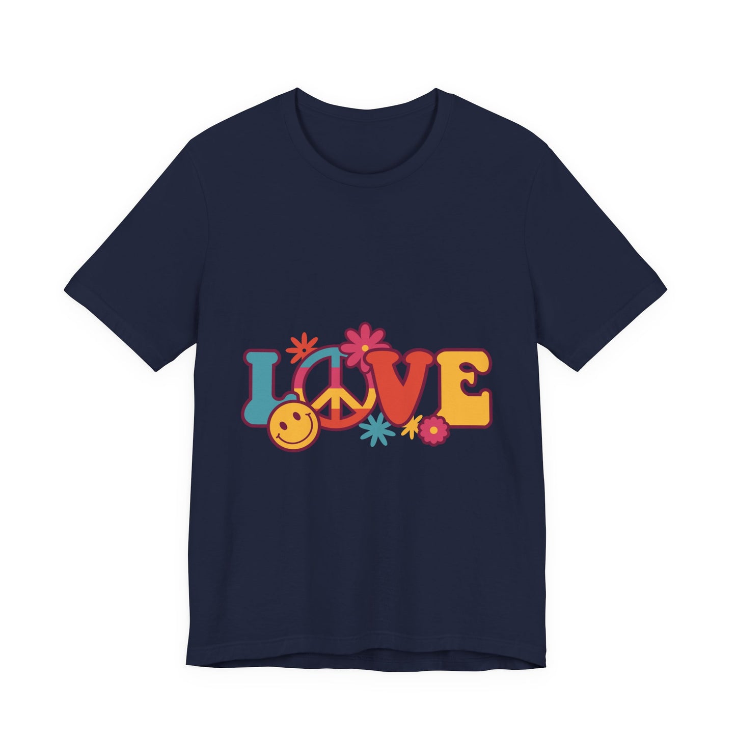Love Retro Floral Tee — Peace Sign & Smiley Graphic T-Shirt