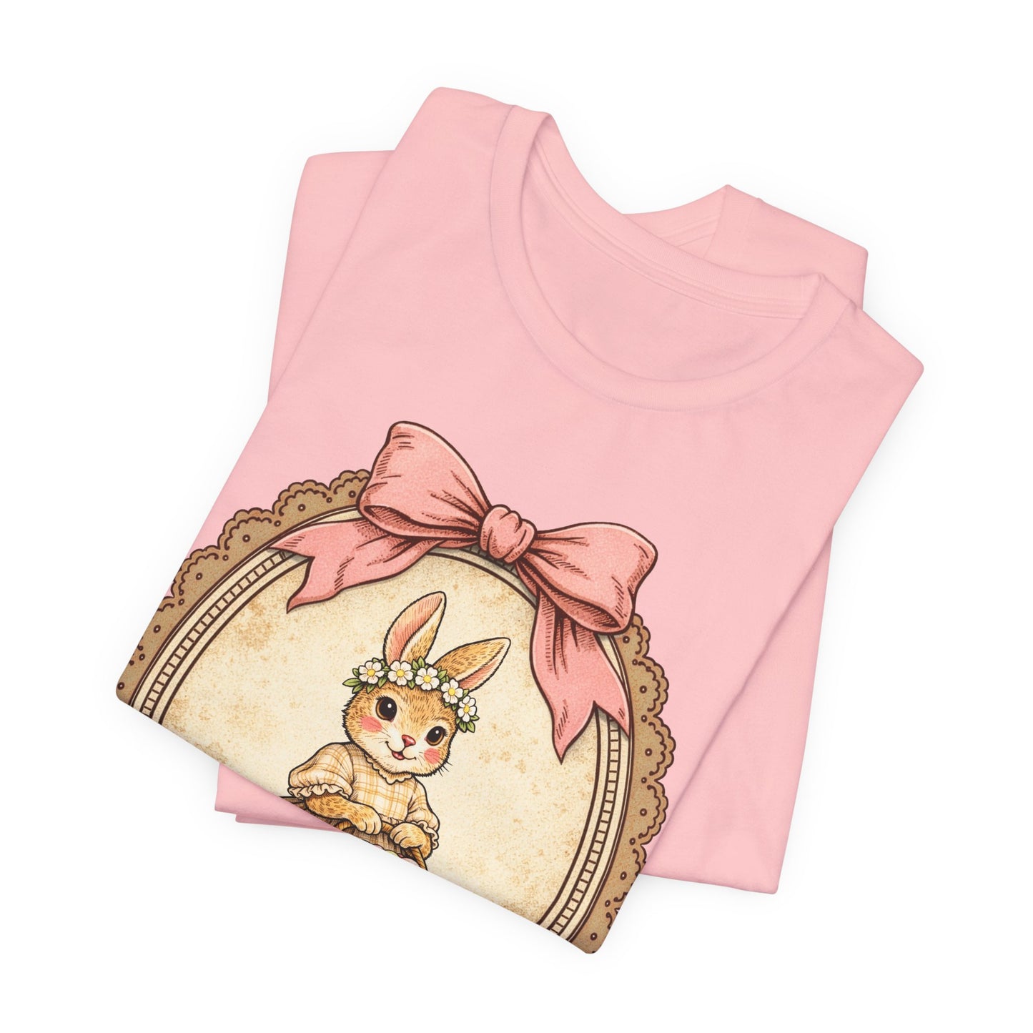 Easter Bunny Vintage Frame Tee — Cute Bunny with Basket Graphic