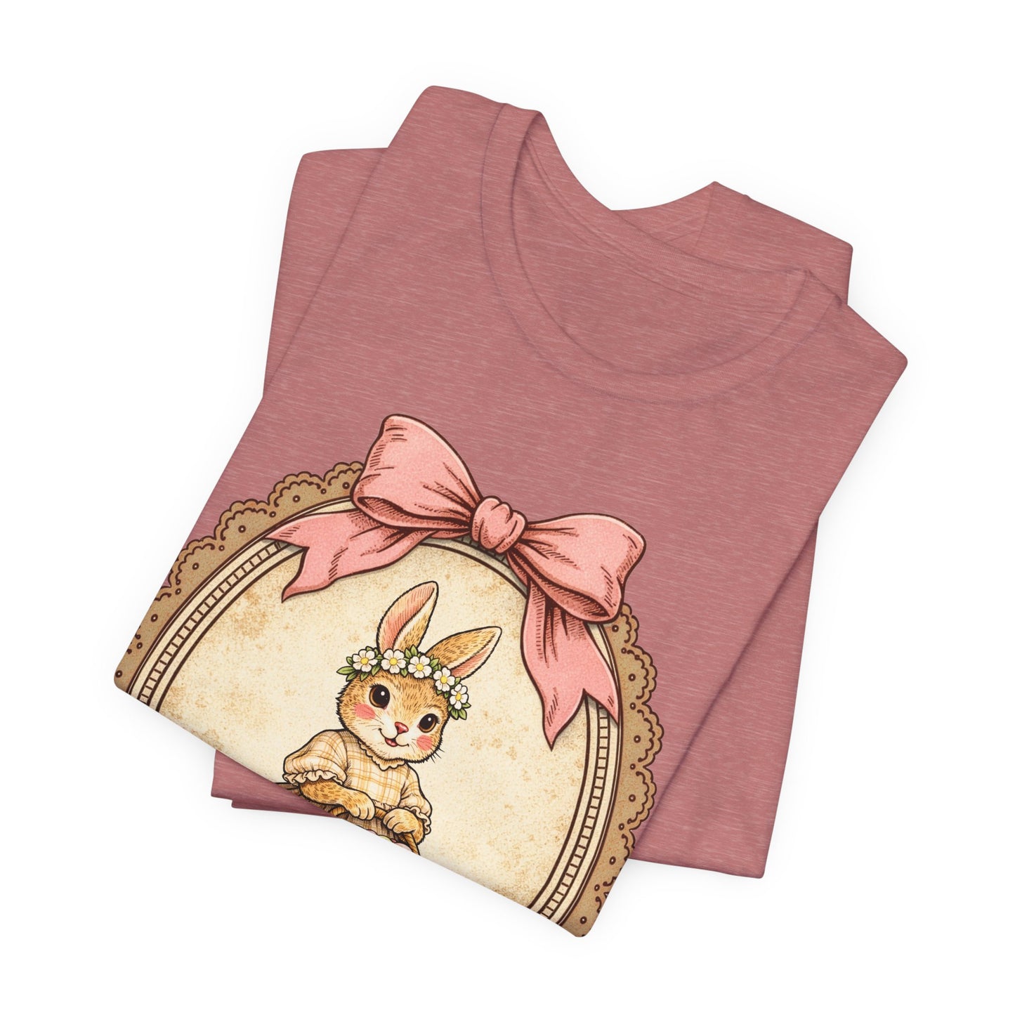 Easter Bunny Vintage Frame Tee — Cute Bunny with Basket Graphic