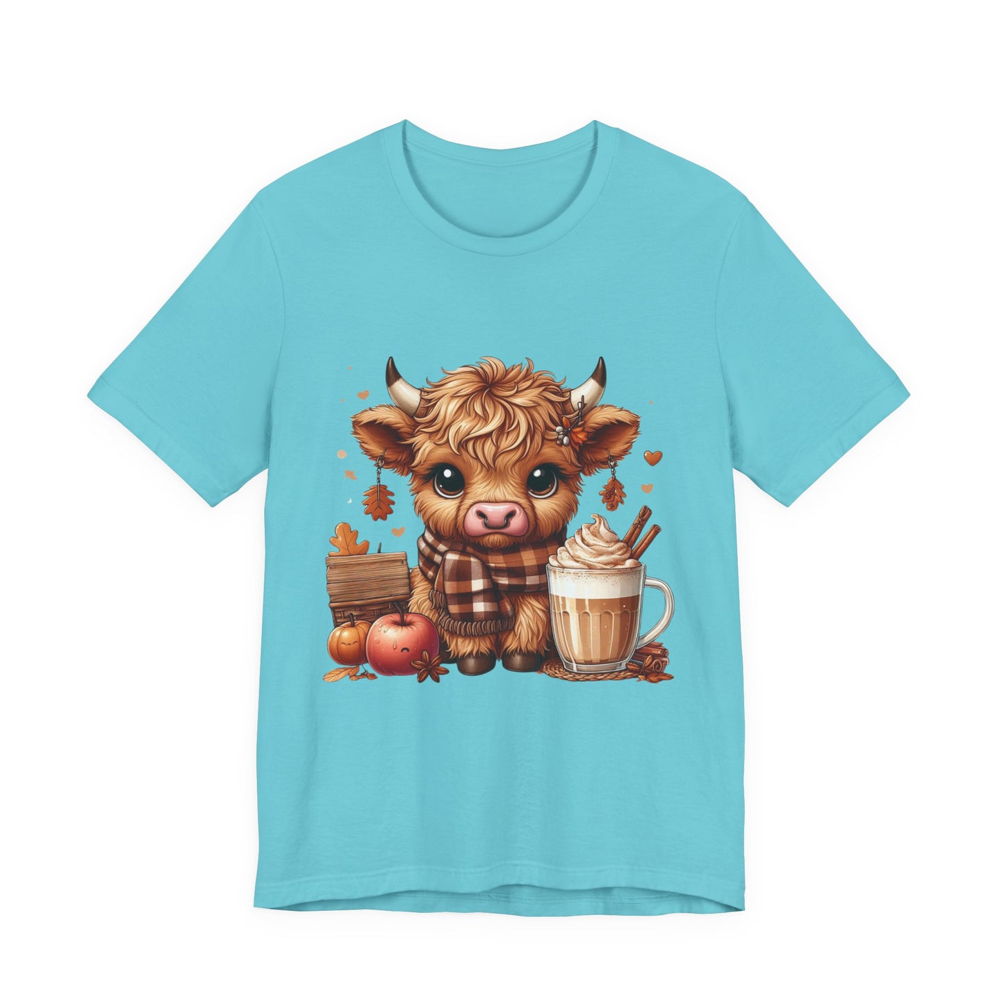 Cute Fall Highland Cow Tee Coffee Latte Pumpkins Apples T-Shirt Halloween Boho Vibes Fall Vibes Great Gift For Friend