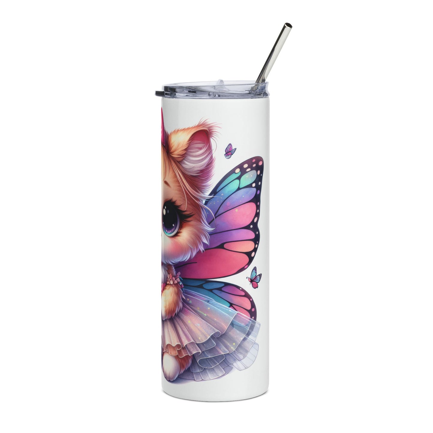20oz Cute Kitty Fairy Stainless Steel Tumbler — Floral Bow Cat Travel Cup