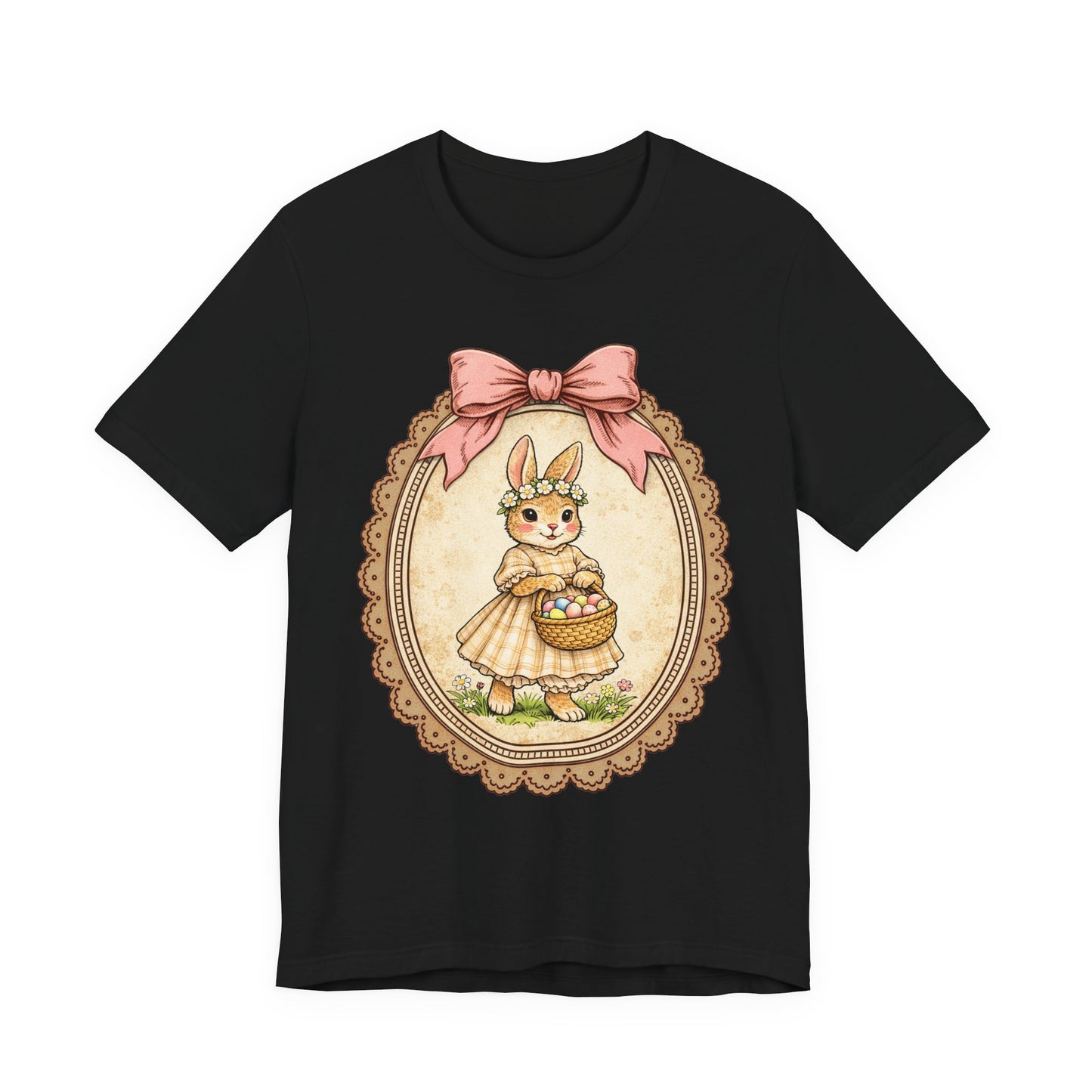 Easter Bunny Vintage Frame Tee — Cute Bunny with Basket Graphic