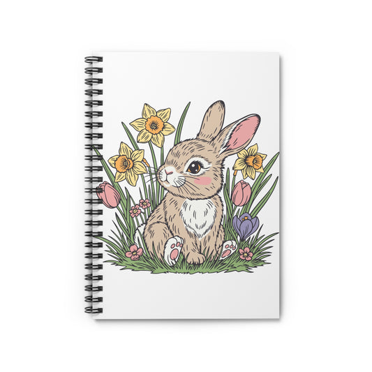 Bunny Floral Spiral Notebook — Cute Spring Rabbit Ruled Journal