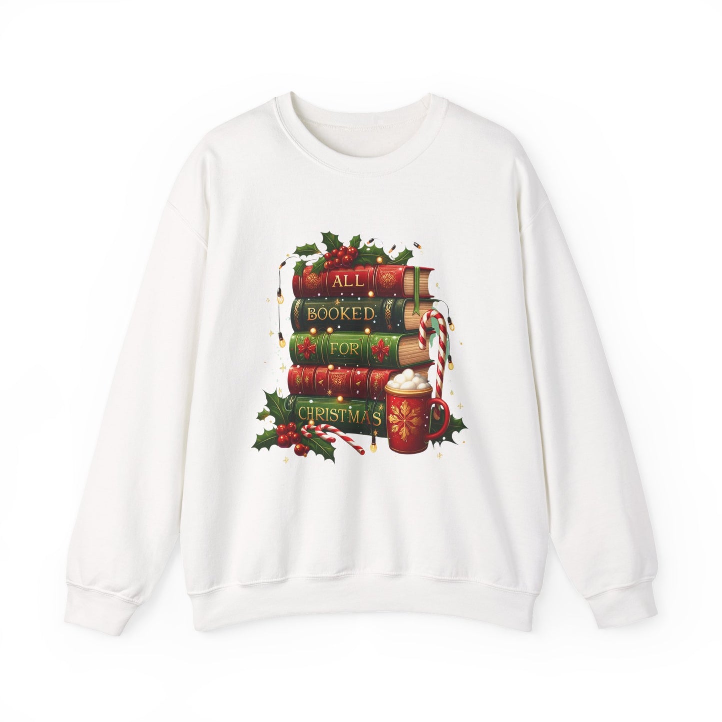 Cozy Holiday Sweatshirt, Christmas Gift for Book Lovers, Festive Crewneck, All Booked for Christmas, Winter Wardrobe Essential