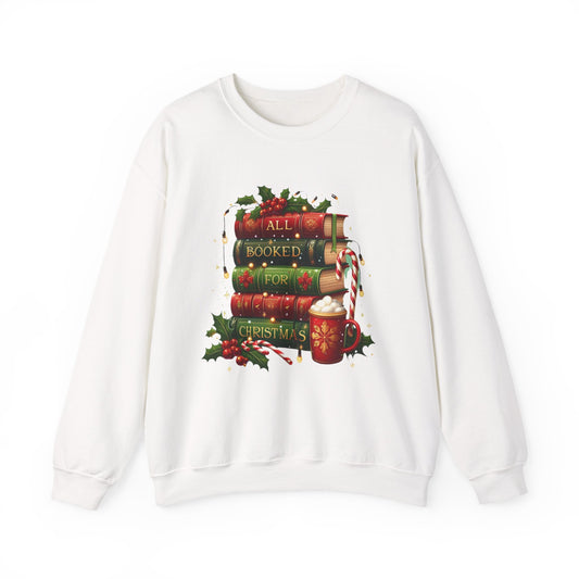 Cozy Holiday Sweatshirt, Christmas Gift for Book Lovers, Festive Crewneck, All Booked for Christmas, Winter Wardrobe Essential