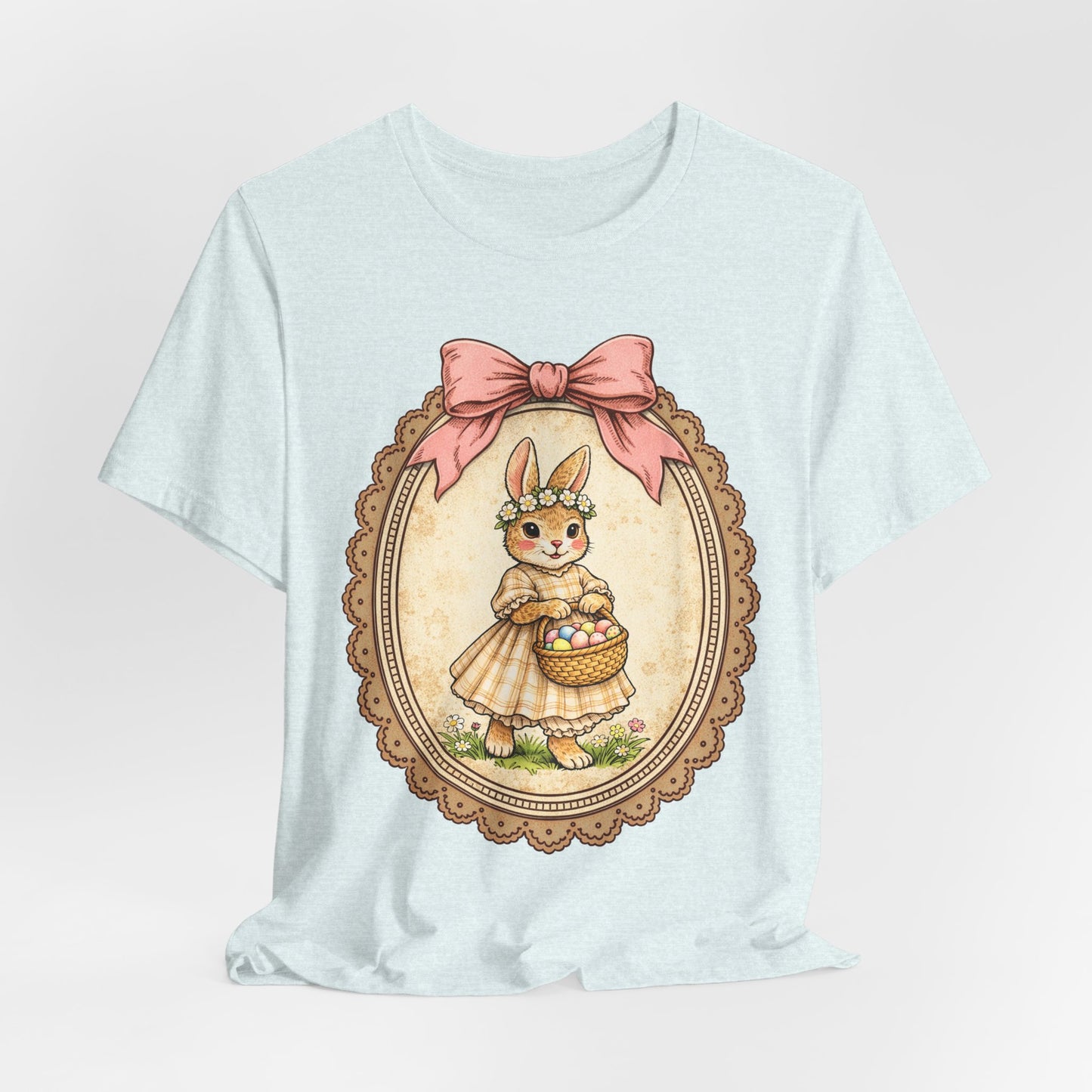 Easter Bunny Vintage Frame Tee — Cute Bunny with Basket Graphic