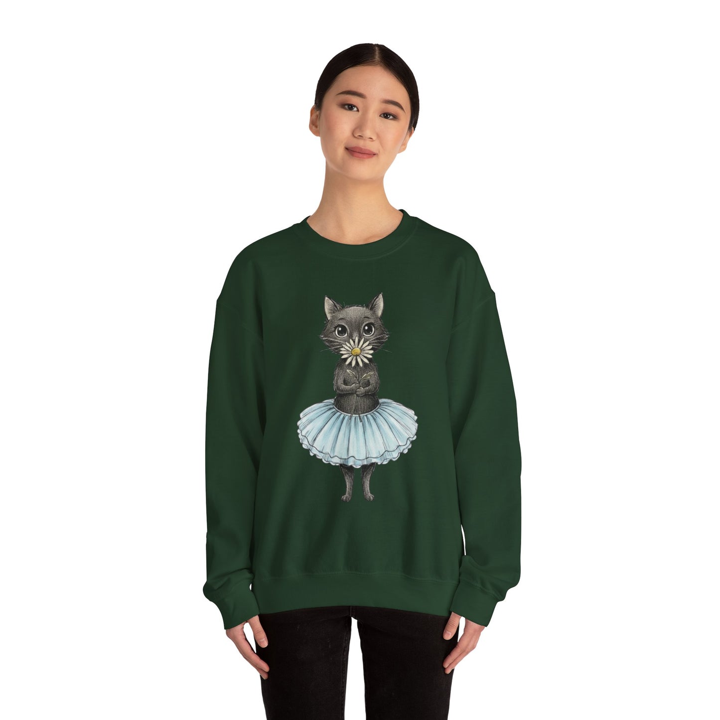 Ballerina Cat Holding A Daisy Unisex Heavy Blend™ Crewneck Sweatshirt