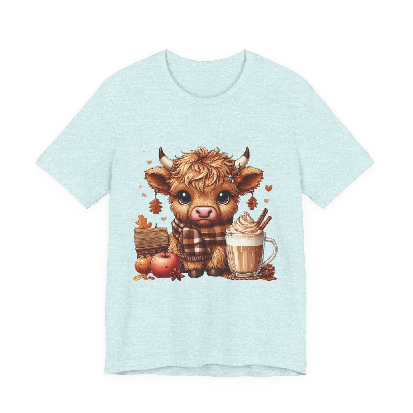 Cute Fall Highland Cow Tee Coffee Latte Pumpkins Apples T-Shirt Halloween Boho Vibes Fall Vibes Great Gift For Friend