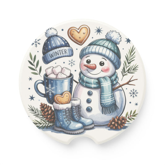 Winter Snowman Car Coaster, Cute Coaster for Cars, Holiday Decor, Gift for Winter Lovers, Snowman Merchandise, Winter Themed Accessories